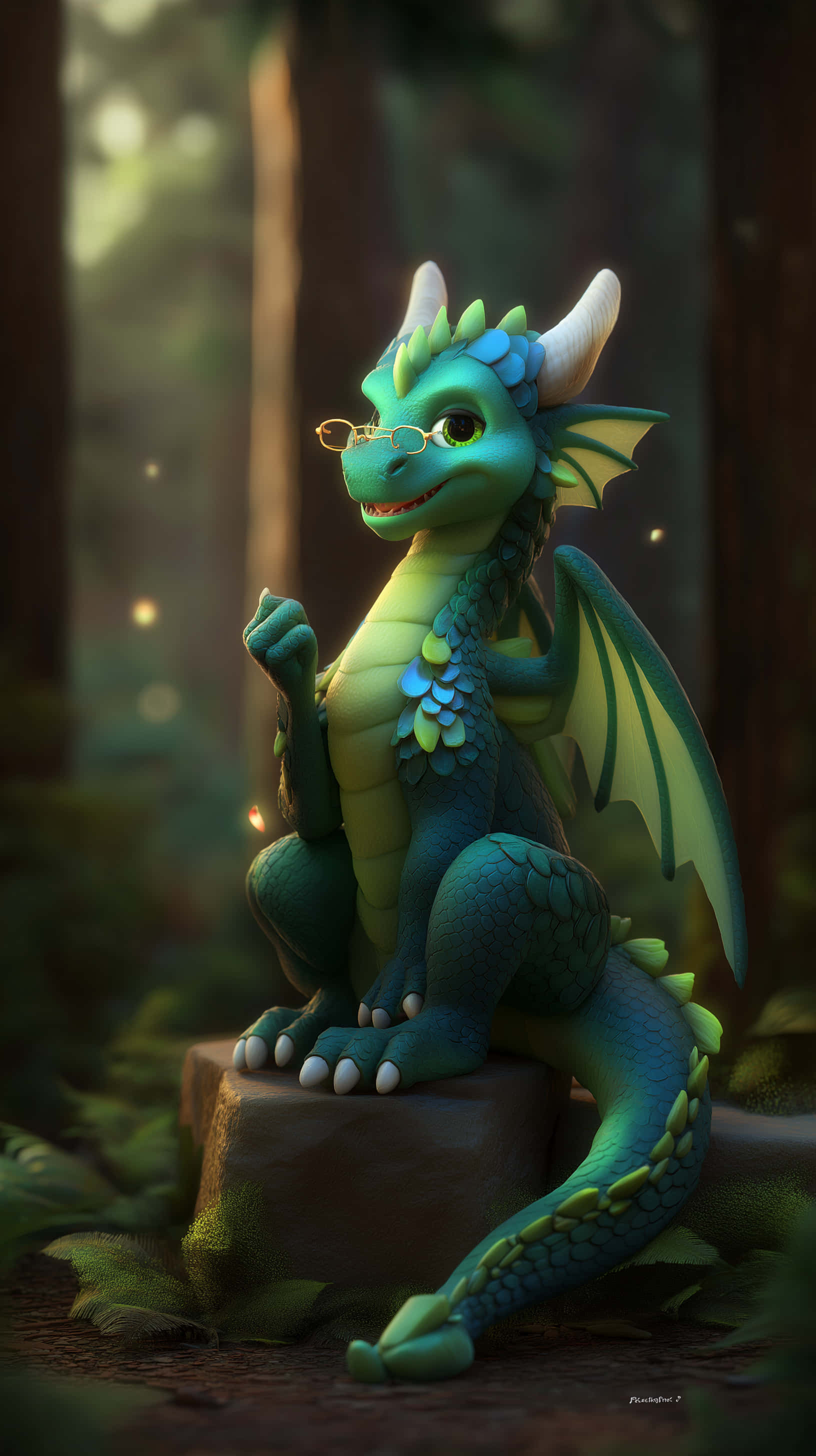 intelligent dragon, green dragon, glasses, 2K Phone Wallpaper