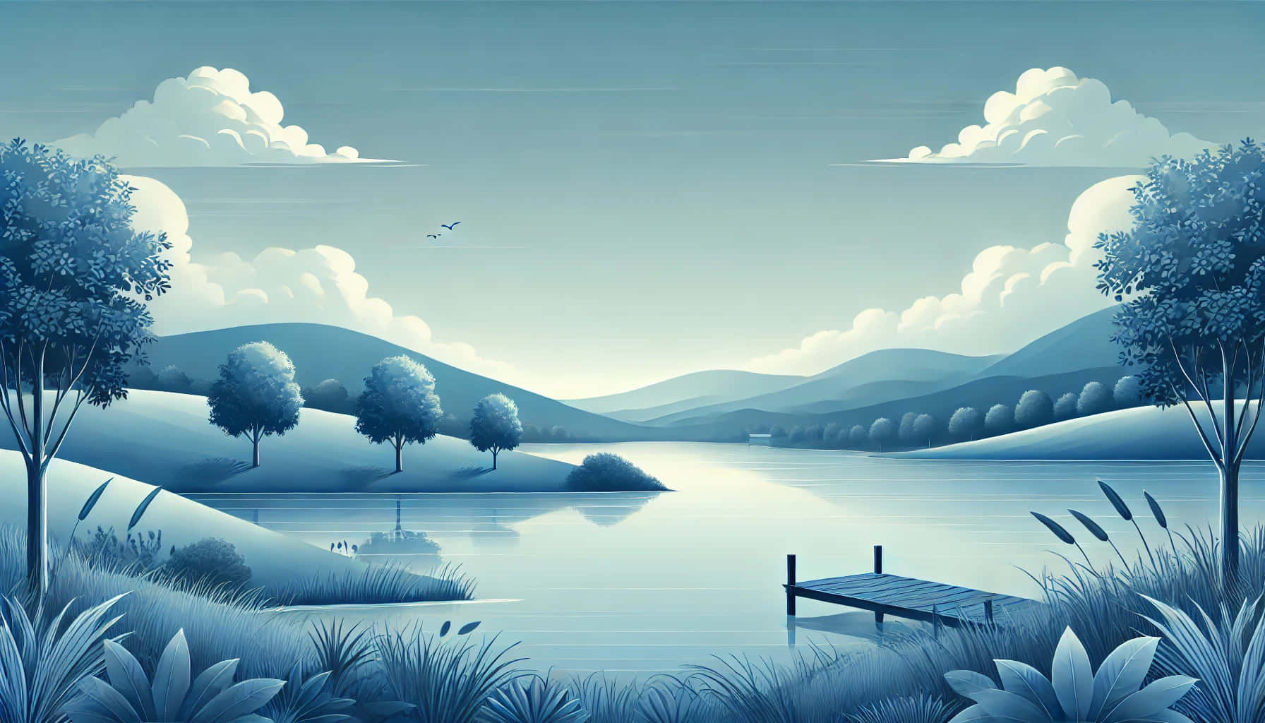 landscape blue with reflection, blue-toned, lakeside scene, HD Desktop Wallpaper