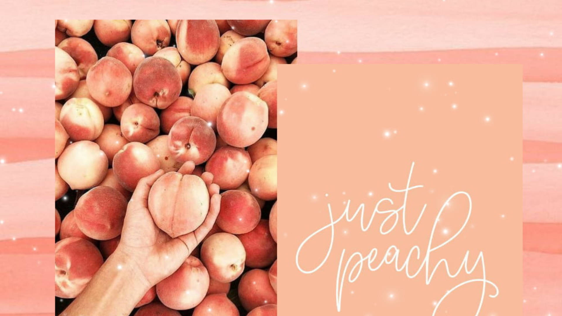 peach aesthetic laptop, vibrant pile of fresh peaches, soft pink watercolor background, Full HD Desktop Wallpaper