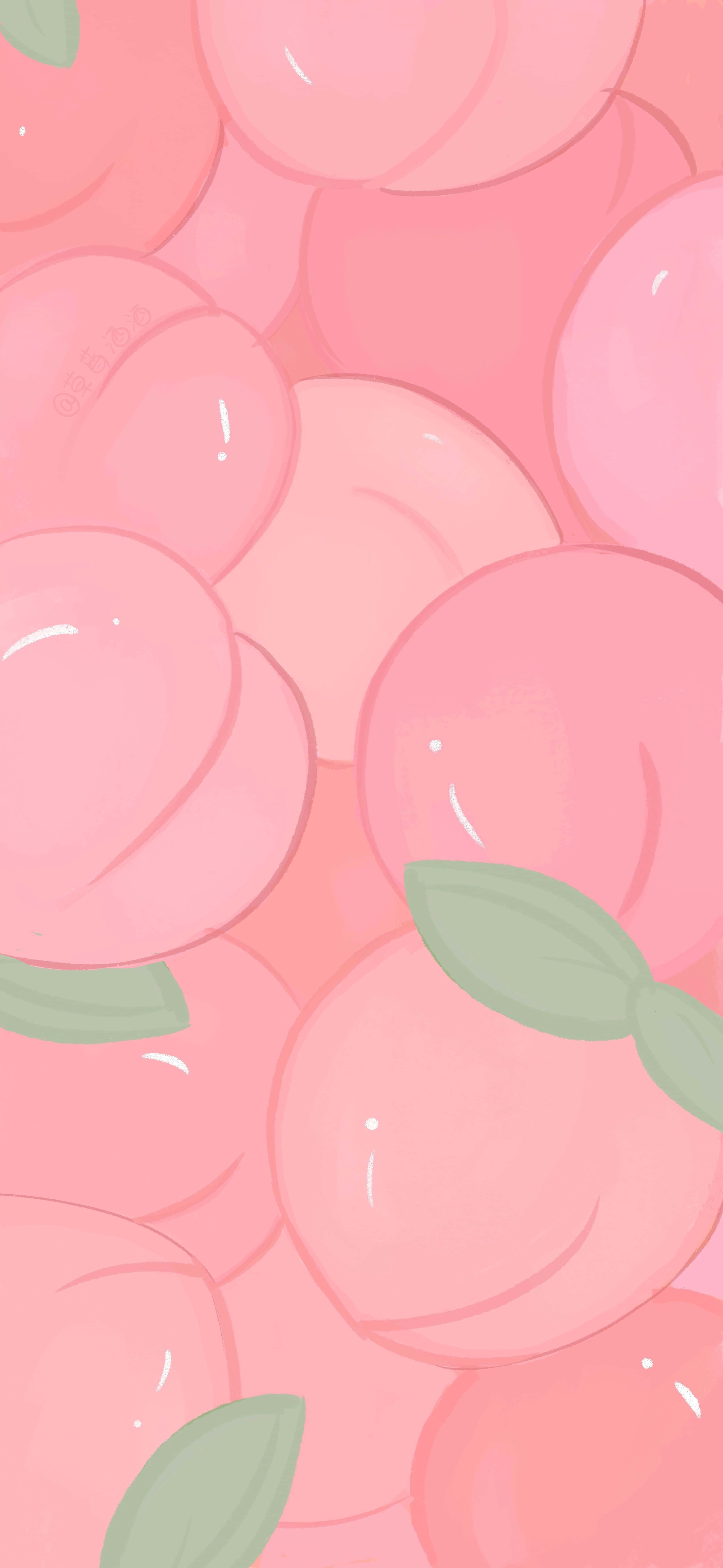 Cute Peach Art, soft pink background, peach illustrations, 5K Phone Wallpaper