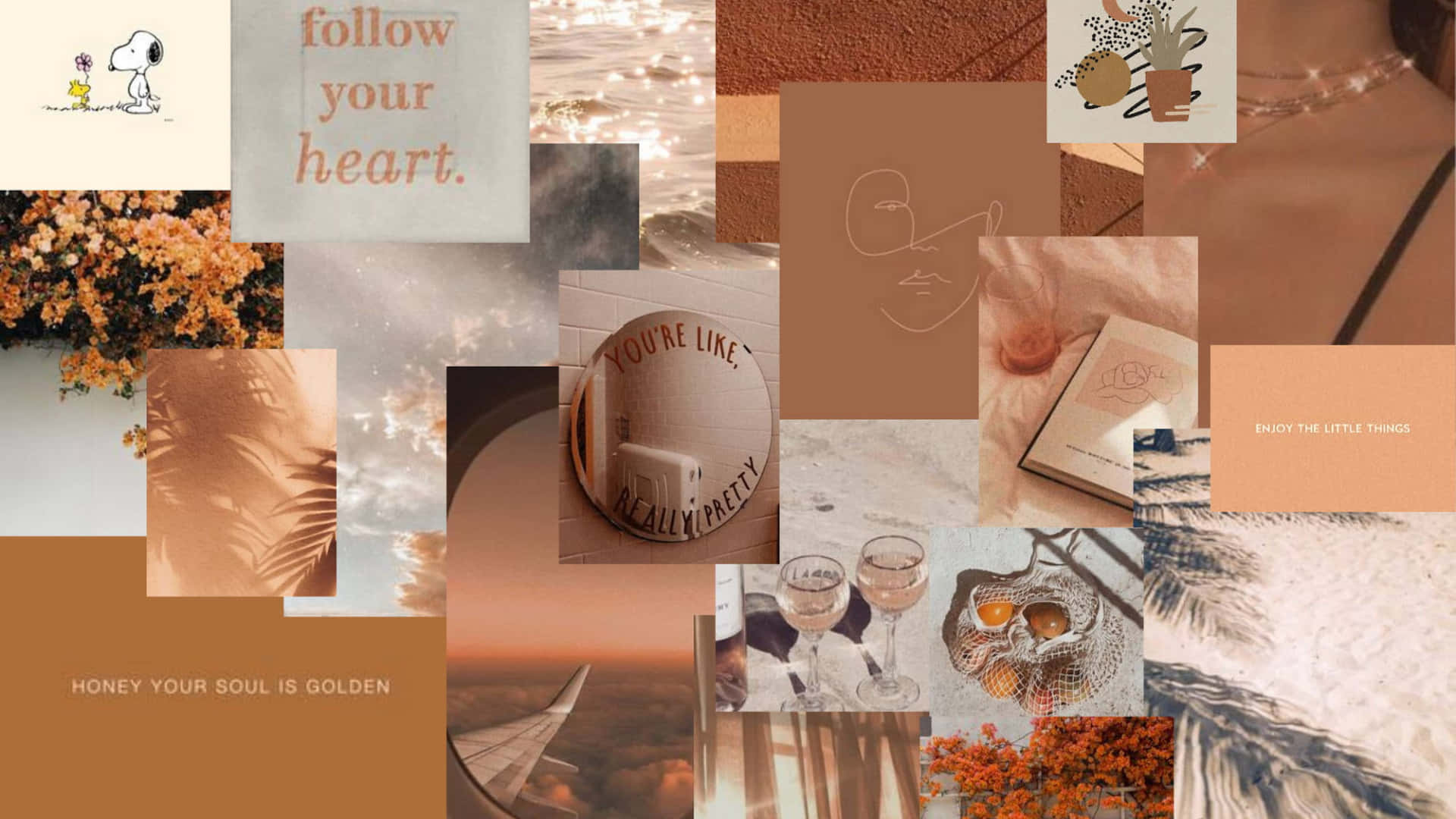 Warm Peach Aesthetic, collage, inspirational quotes, Full HD Desktop Wallpaper