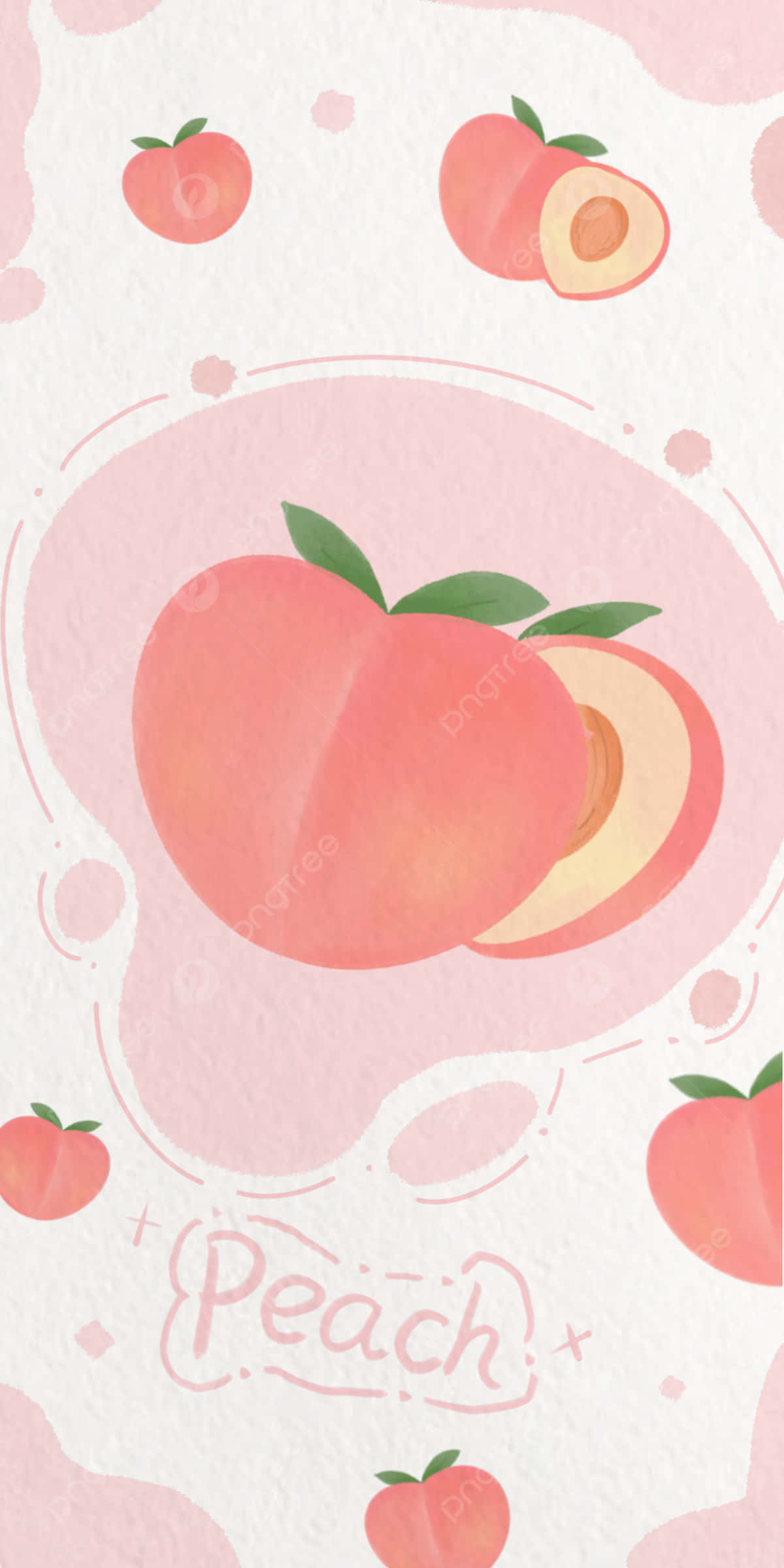 Cute Peach Slices Logo Design, soft watercolor illustration, whole and sliced peaches, Full HD Phone Wallpaper