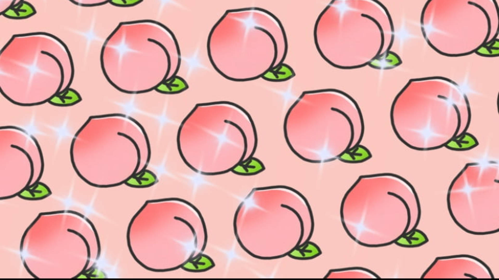 glittering peach aesthetic laptop, cartoon peaches, sparkles, Full HD Desktop Wallpaper