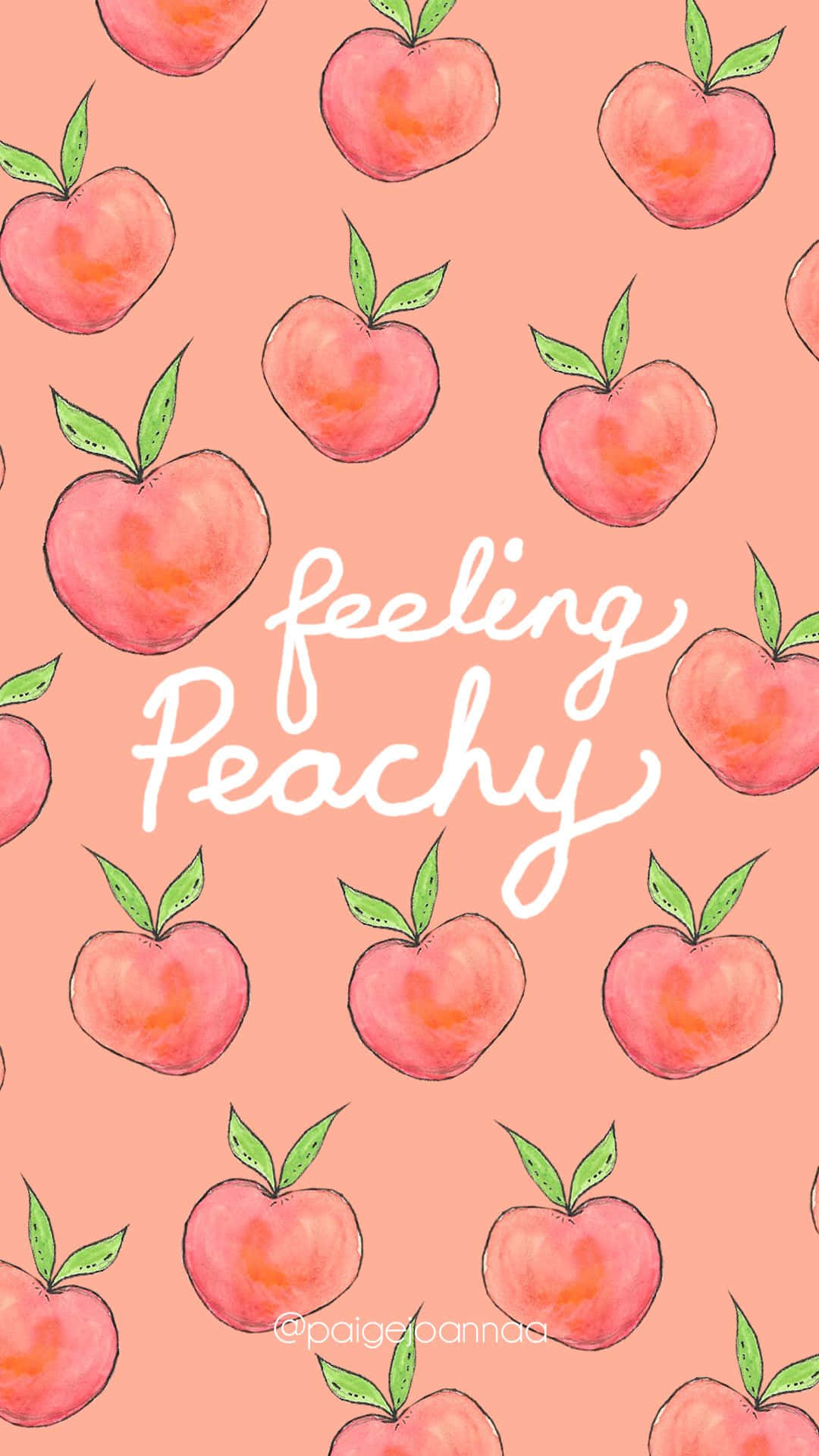 Cute Peach, pink peach illustrations, green leaves, Full HD Phone Wallpaper