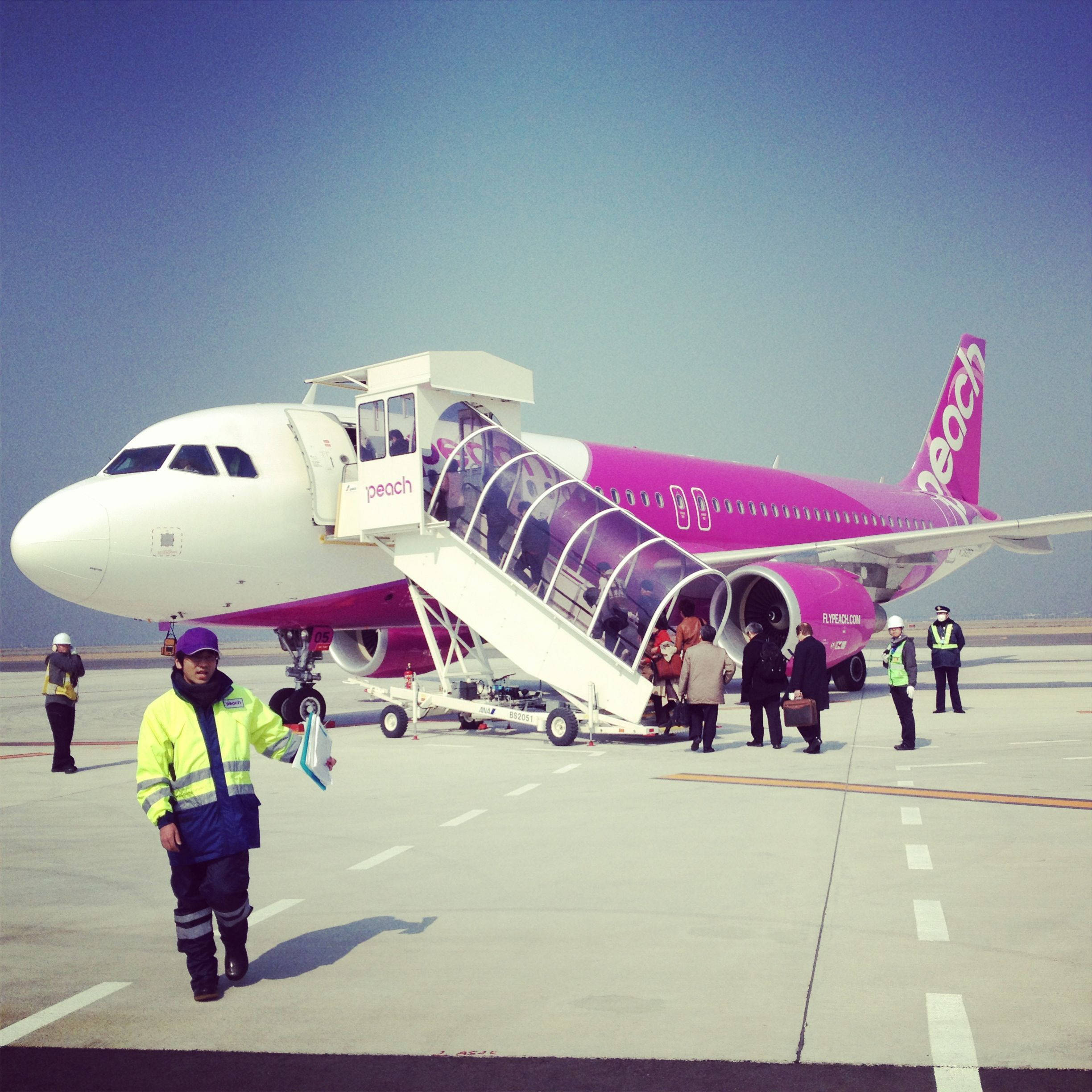 Peach Aviation, vibrant pink, jetway, Full HD Desktop Wallpaper