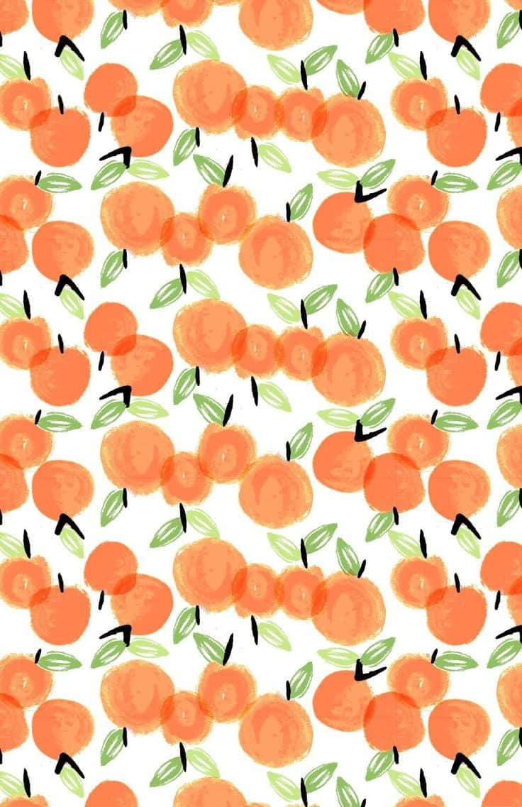 Peach iPhone, watercolor-style oranges, green leaves, SD Phone Wallpaper