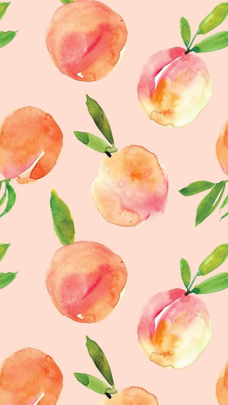 peaches, green leaves, soft pink background, HD Phone Wallpaper