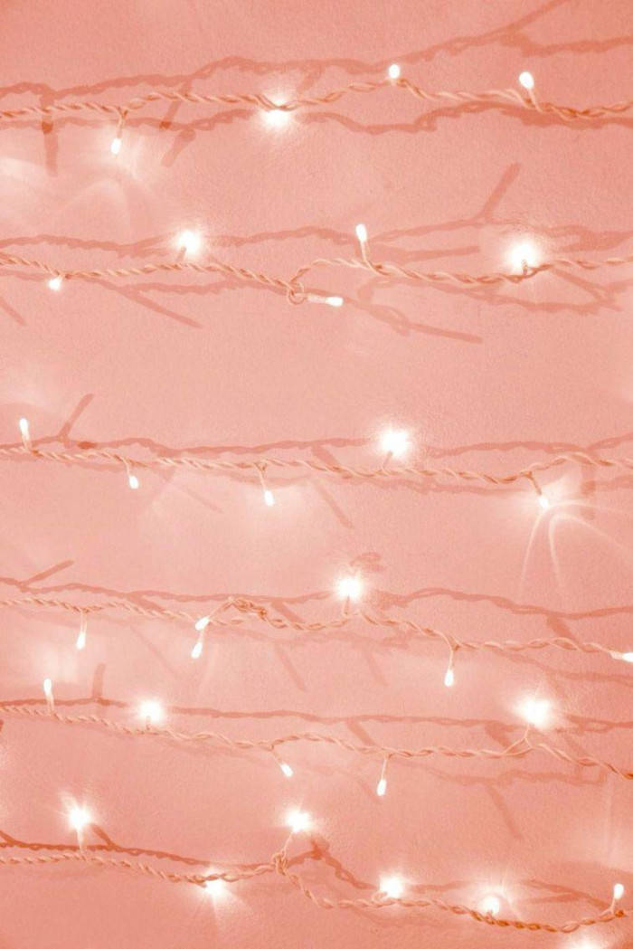fairy light, peach color, pastel pink wall, SD Phone Wallpaper