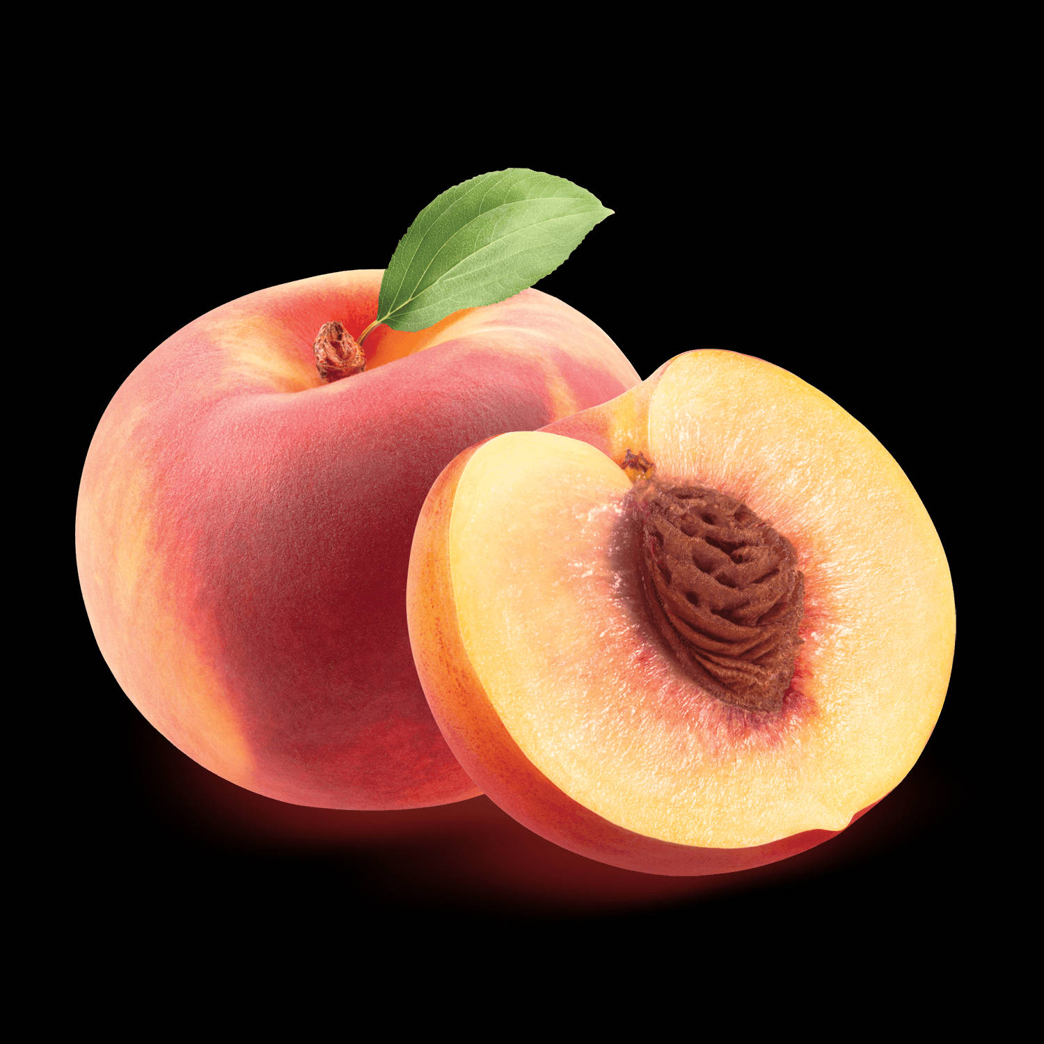 peach, halved peach, green leaf, HD Desktop Wallpaper