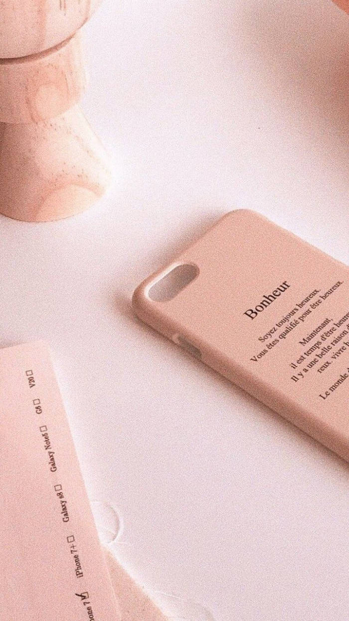 Peach Color Aesthetic Phone Case, soft pink, French text, SD Phone Wallpaper