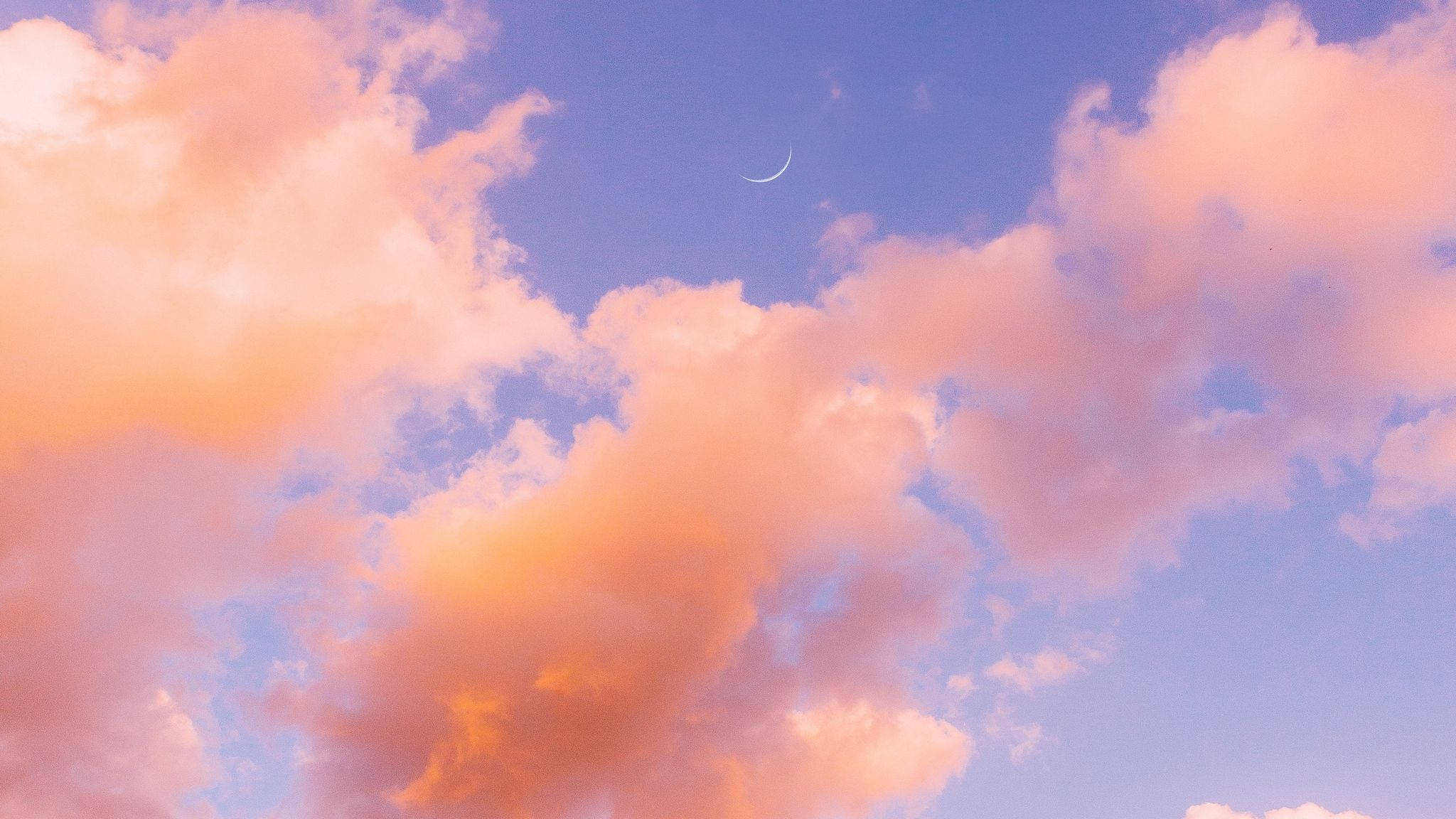 Aesthetic Cloud, crescent moon, twilight blue, Full HD Desktop Wallpaper