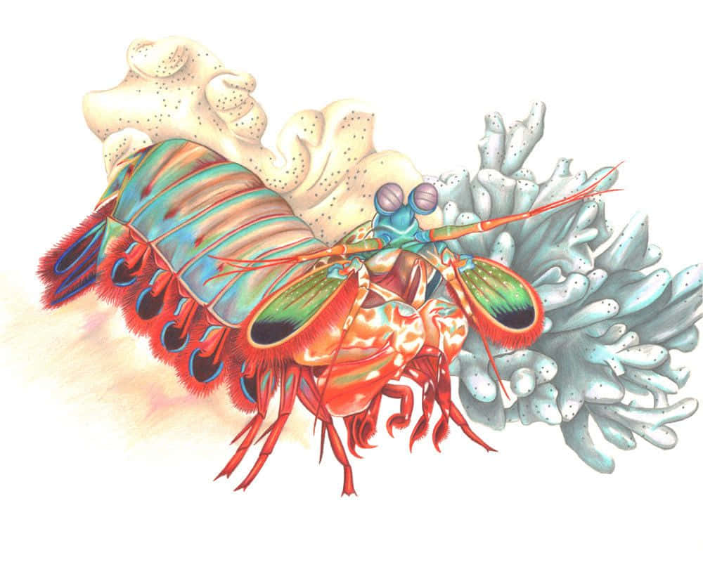 Peacock Mantis Shrimp, iridescent shell, red appendages, SD Desktop Wallpaper