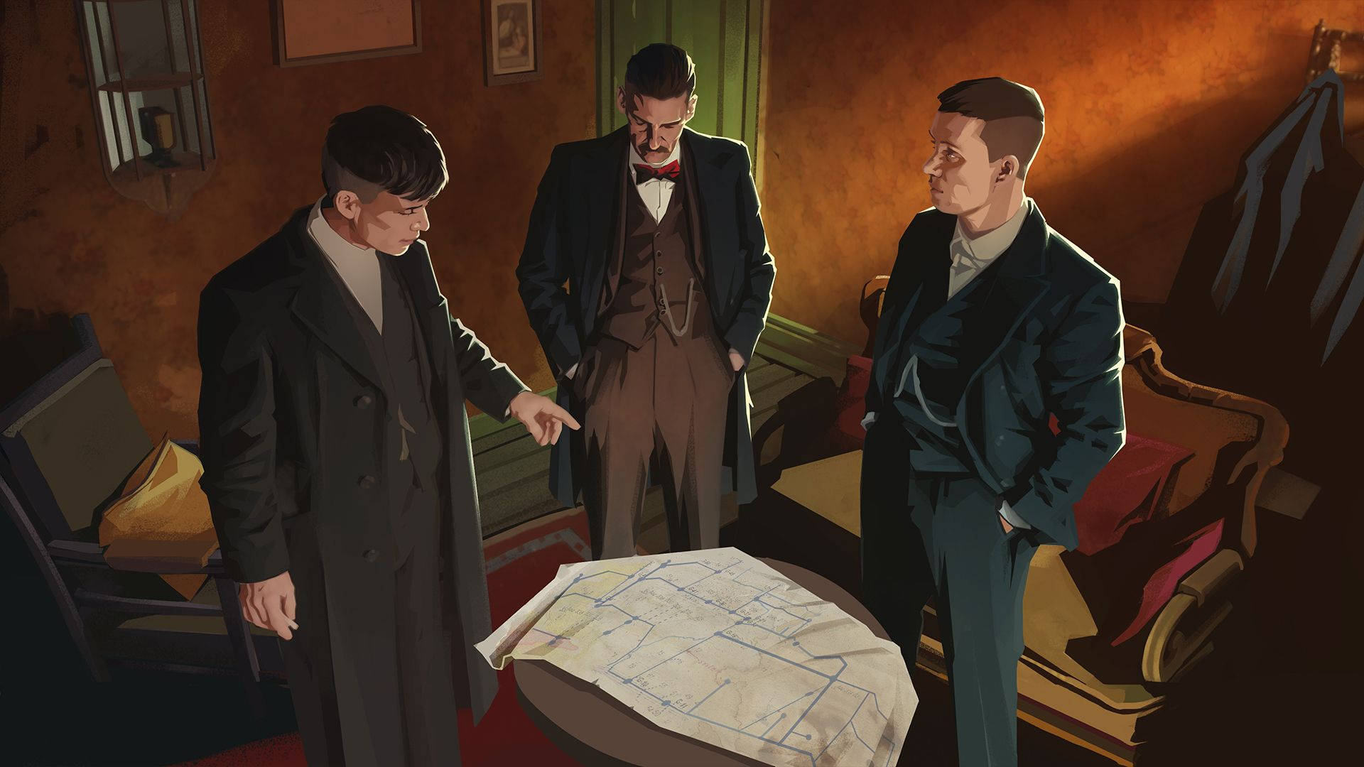 Peaky Blinders, vintage suits, warmly lit room, Full HD Desktop Wallpaper
