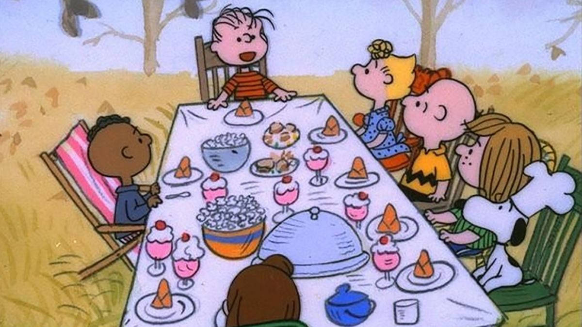 Peanuts, Thanksgiving, picnic table, SD Desktop Wallpaper