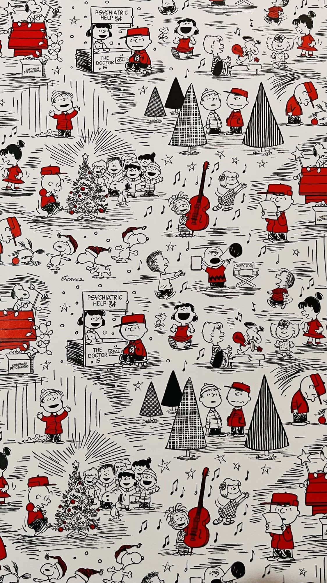 Peanuts, Christmas, black and white, Full HD Phone Wallpaper