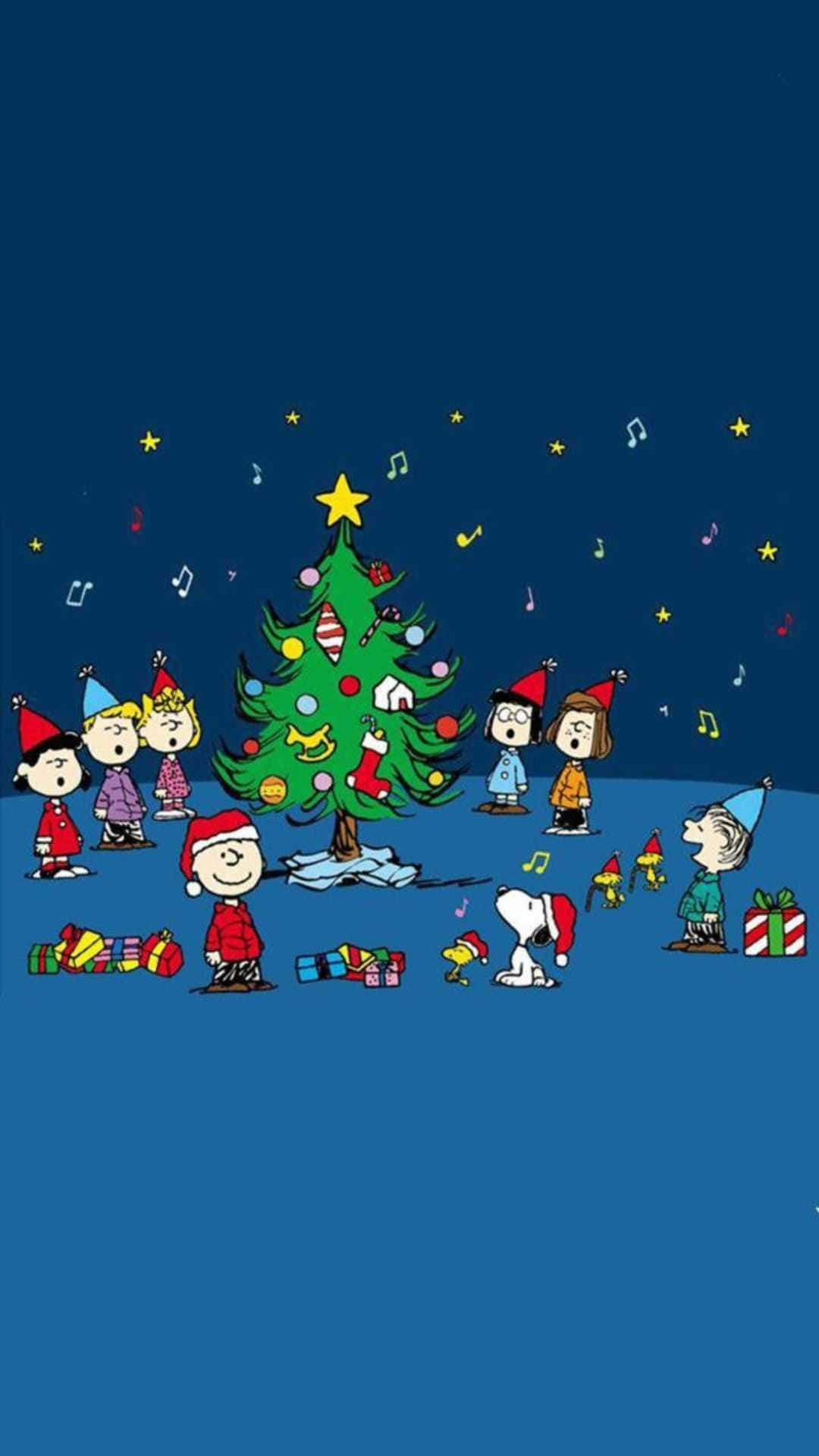 Peanuts, Christmas tree, starry night sky, Full HD Phone Wallpaper