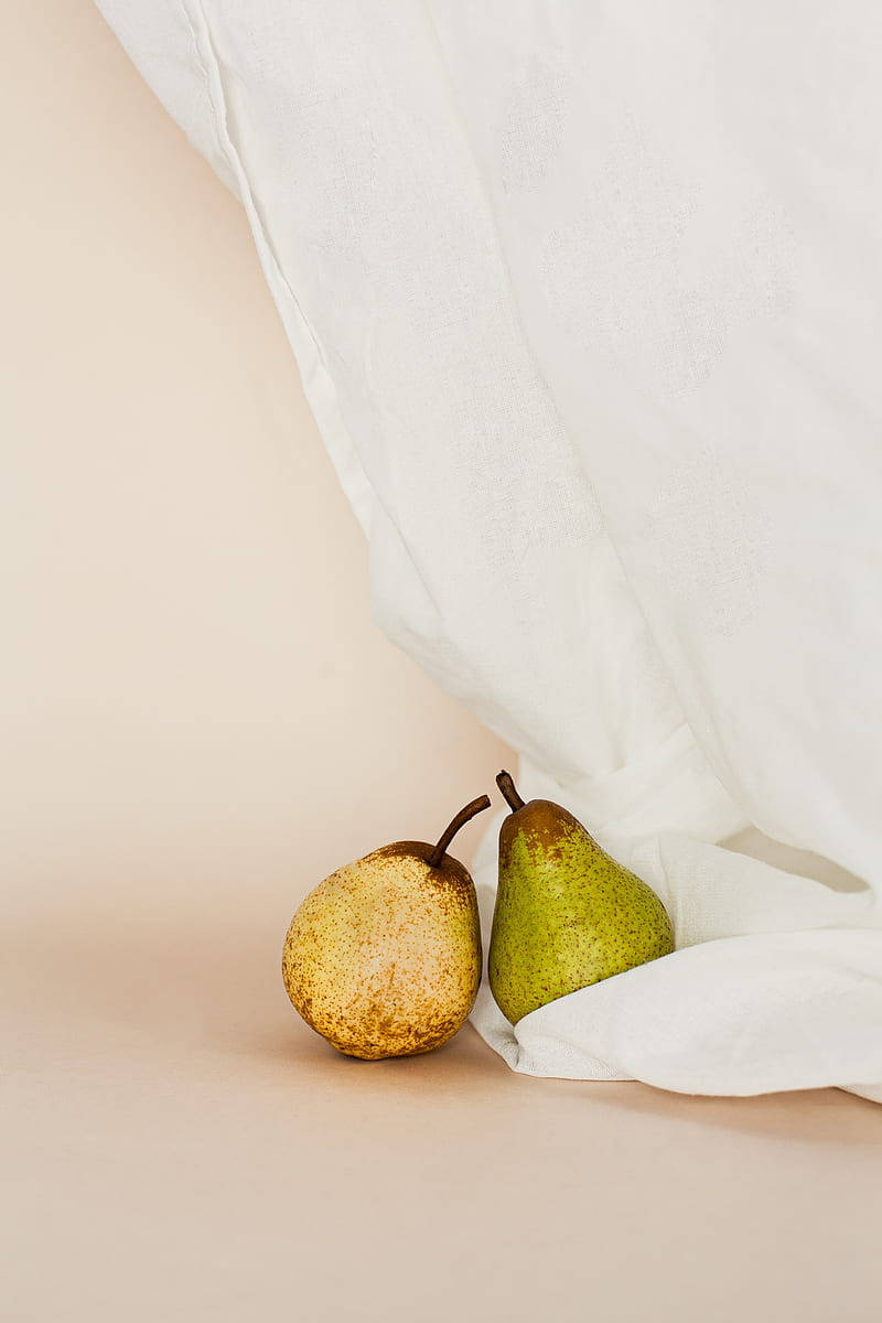 minimalist still life, two ripe pears, draped white fabric, SD Phone Wallpaper
