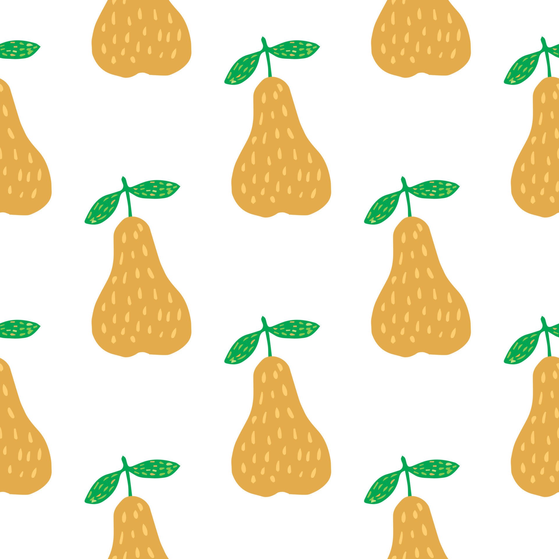orange pears, stylized golden pears, green leaves, Full HD Desktop Wallpaper