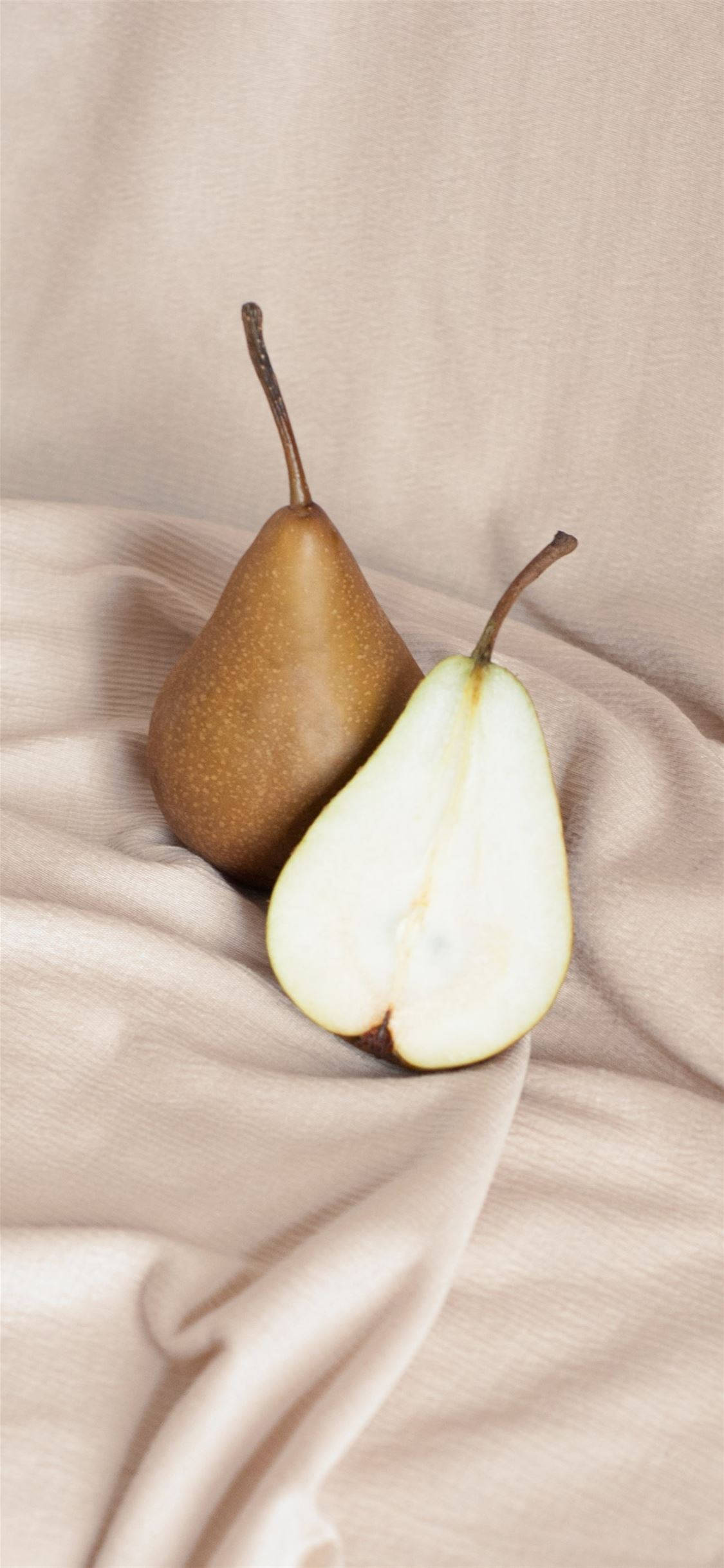 pear, beige fabric, natural light, Full HD Phone Wallpaper
