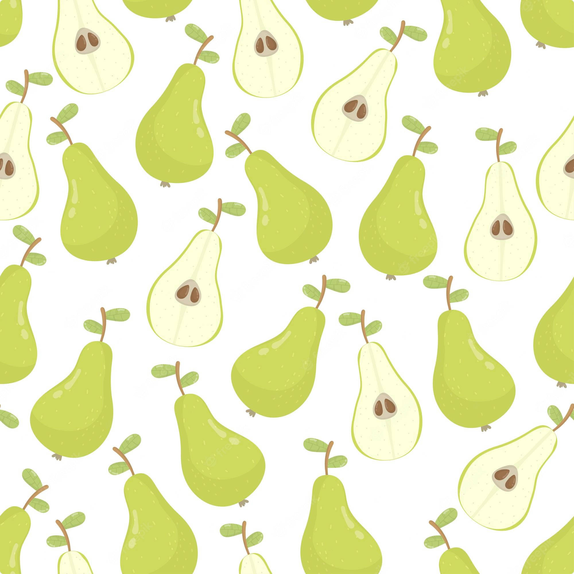 slices of pears, green pears, stems, Full HD Desktop Wallpaper