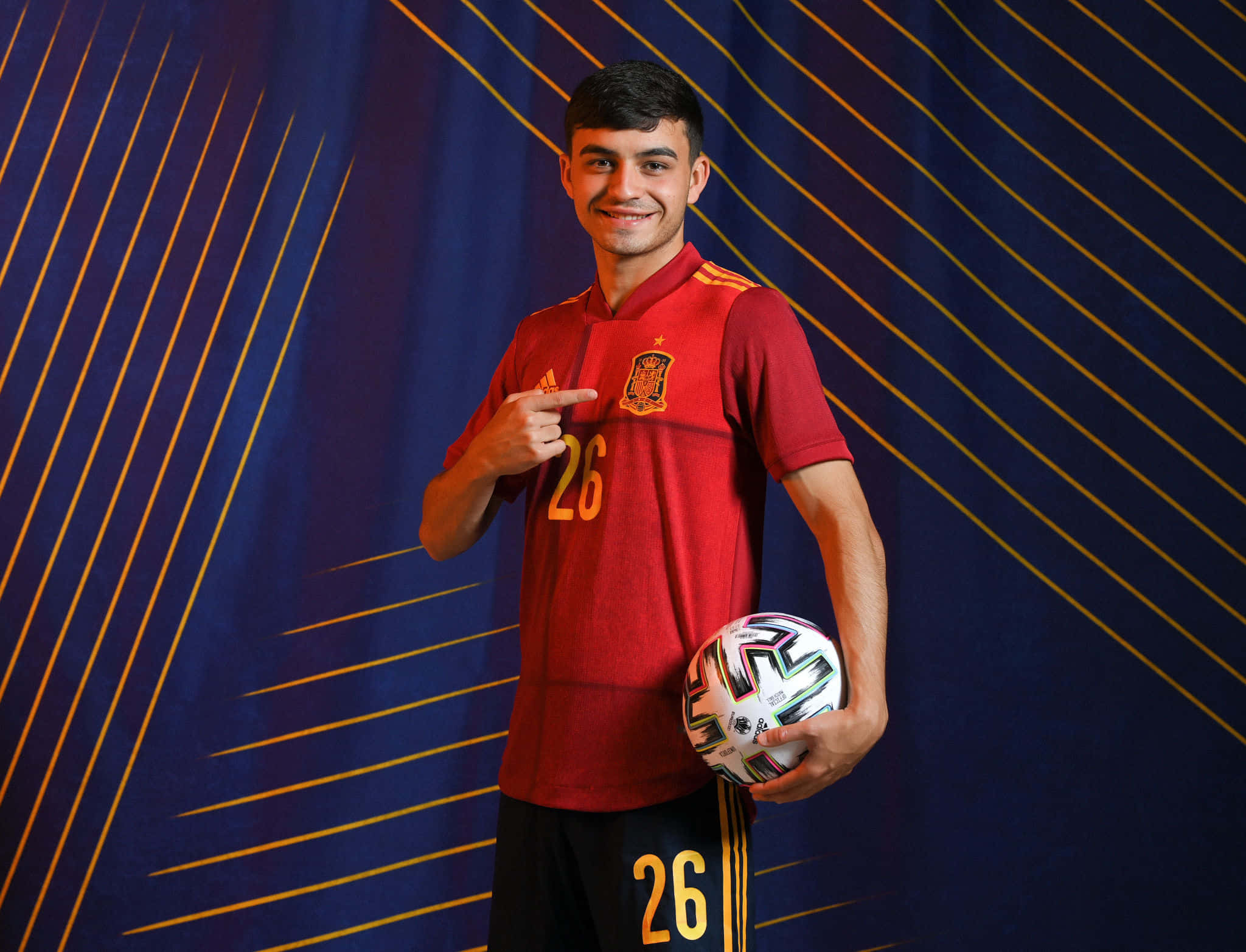 Pedri, number 26, red Spain jersey, Full HD Desktop Wallpaper