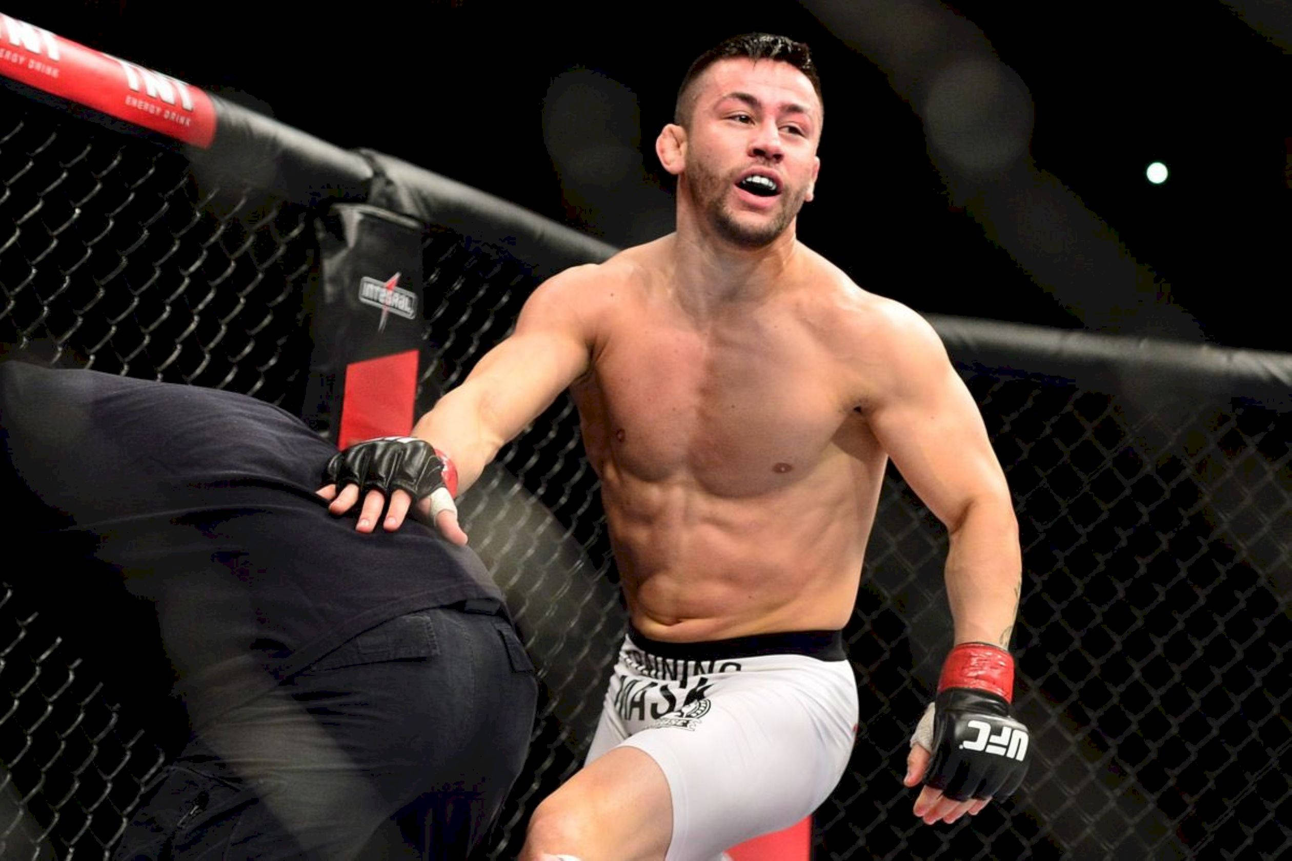 Pedro Munhoz, white shorts, dimly lit octagon, Full HD Desktop Wallpaper