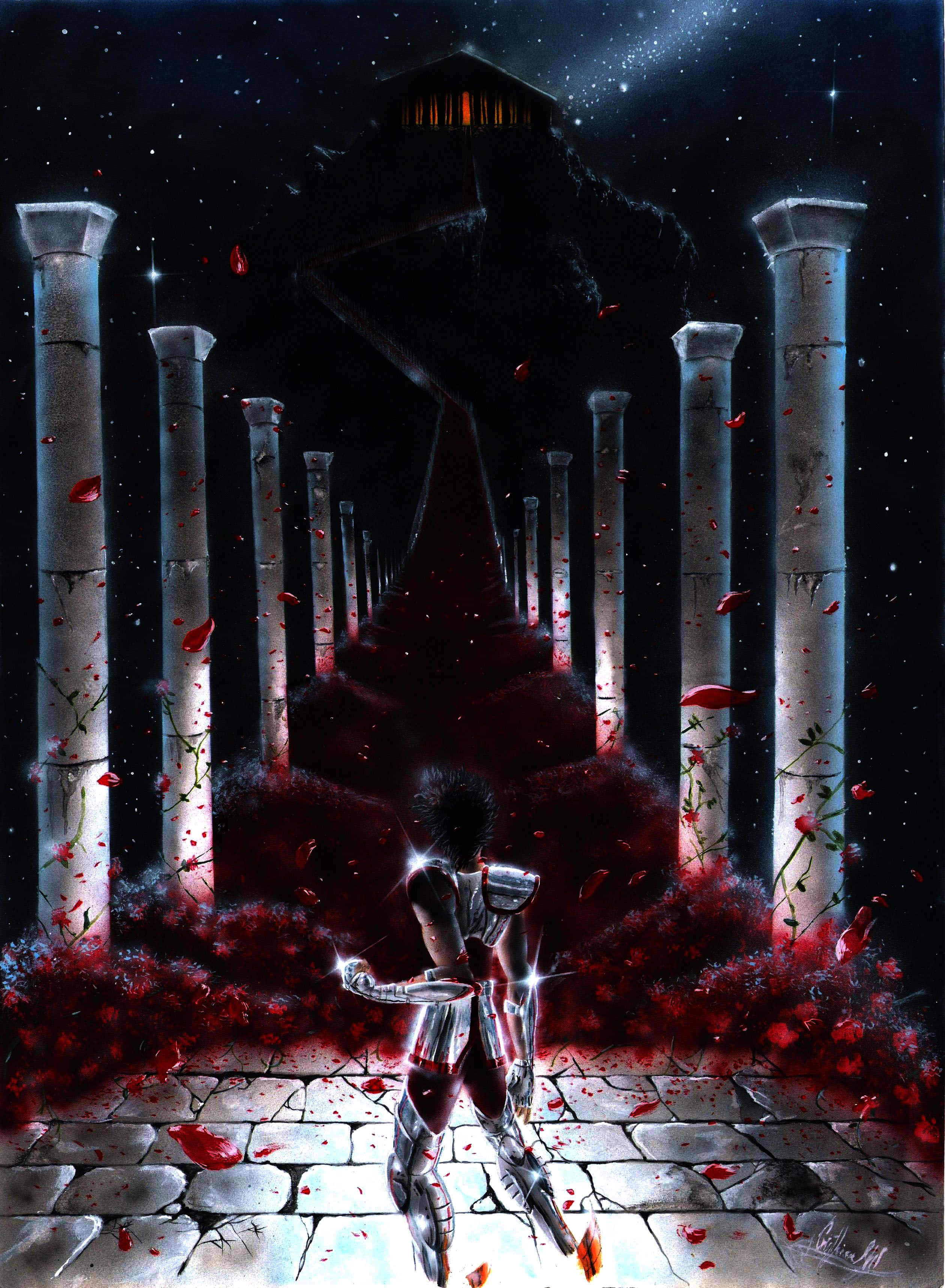 Pegasus Seiya, armored warrior, dark castle, 2K Phone Wallpaper