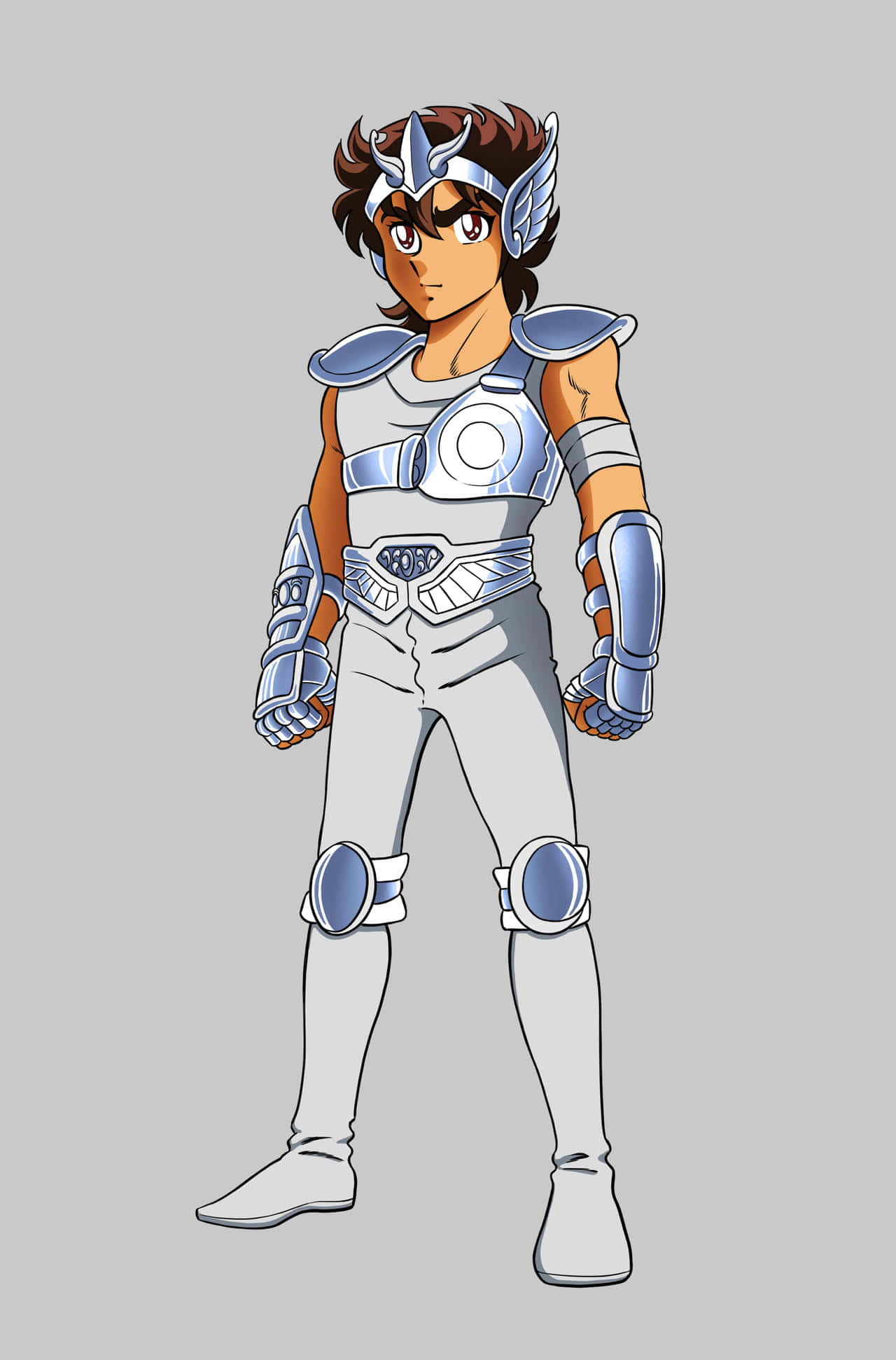 Pegasus Seiya, silver and blue armor, full-body anime character, Full HD Phone Wallpaper
