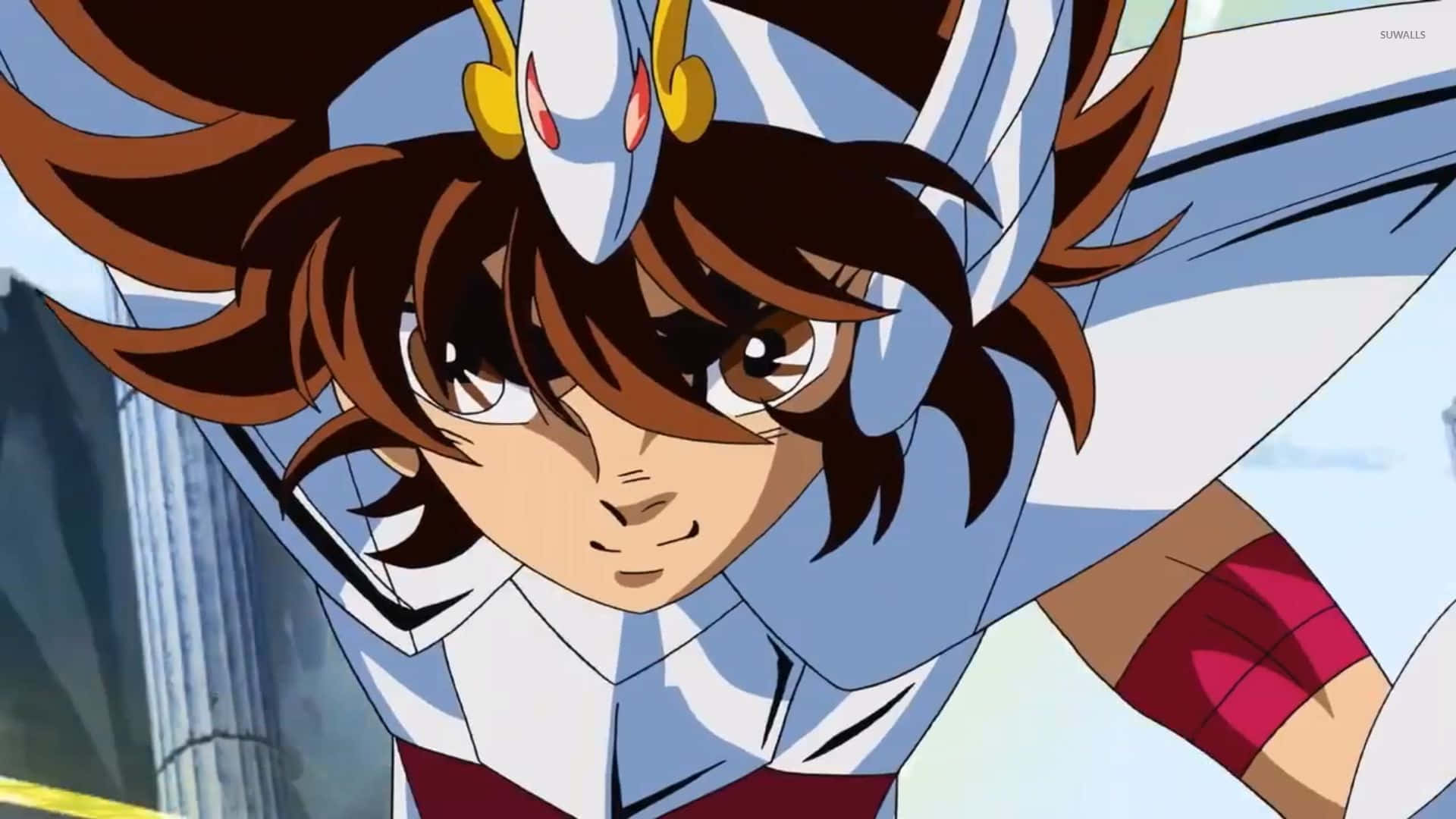 Pegasus Seiya, Nebula Backdrop, brown hair, Full HD Desktop Wallpaper