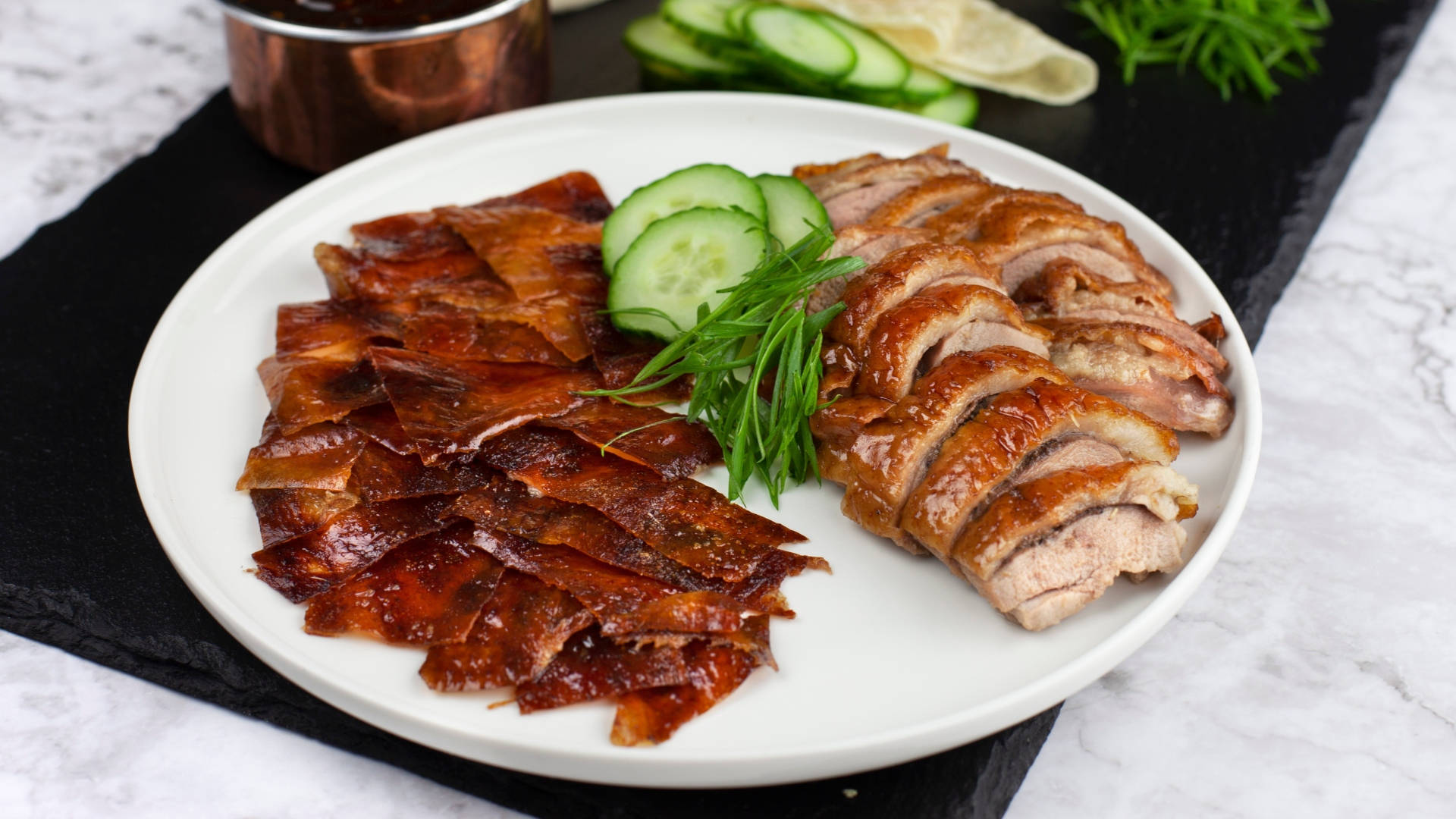 Peking Duck, cucumber, fresh herbs, Full HD Desktop Wallpaper