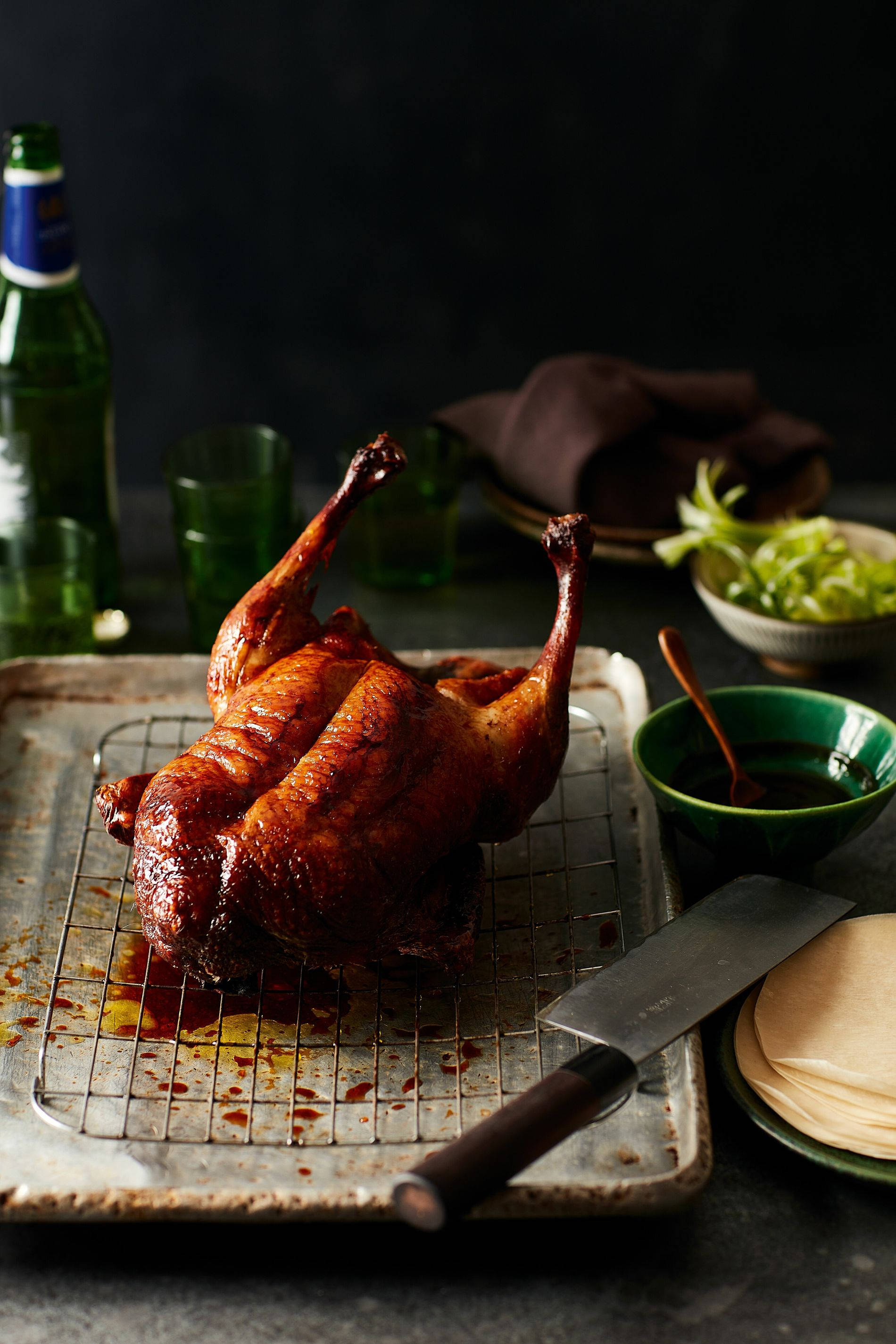 Peking Duck, wire rack, metal tray, 2K Phone Wallpaper
