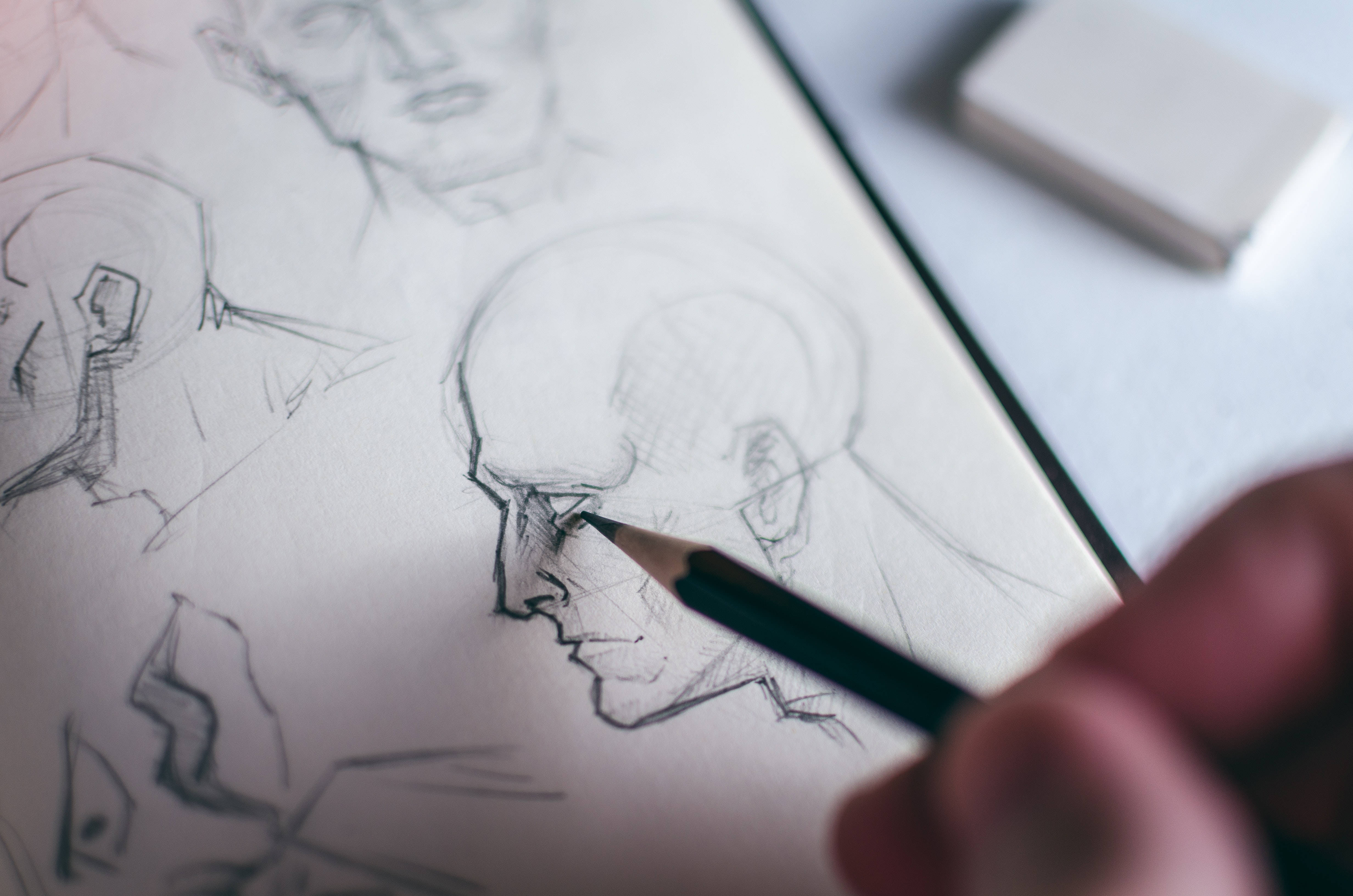 realism pencil drawing, pencil portrait, bald man, 4K Desktop Wallpaper