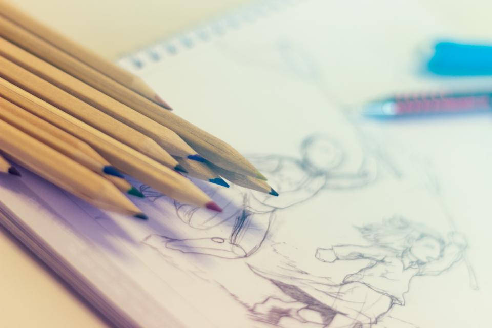 colored pencils, sketchbook, anime character drawings, SD Desktop Wallpaper