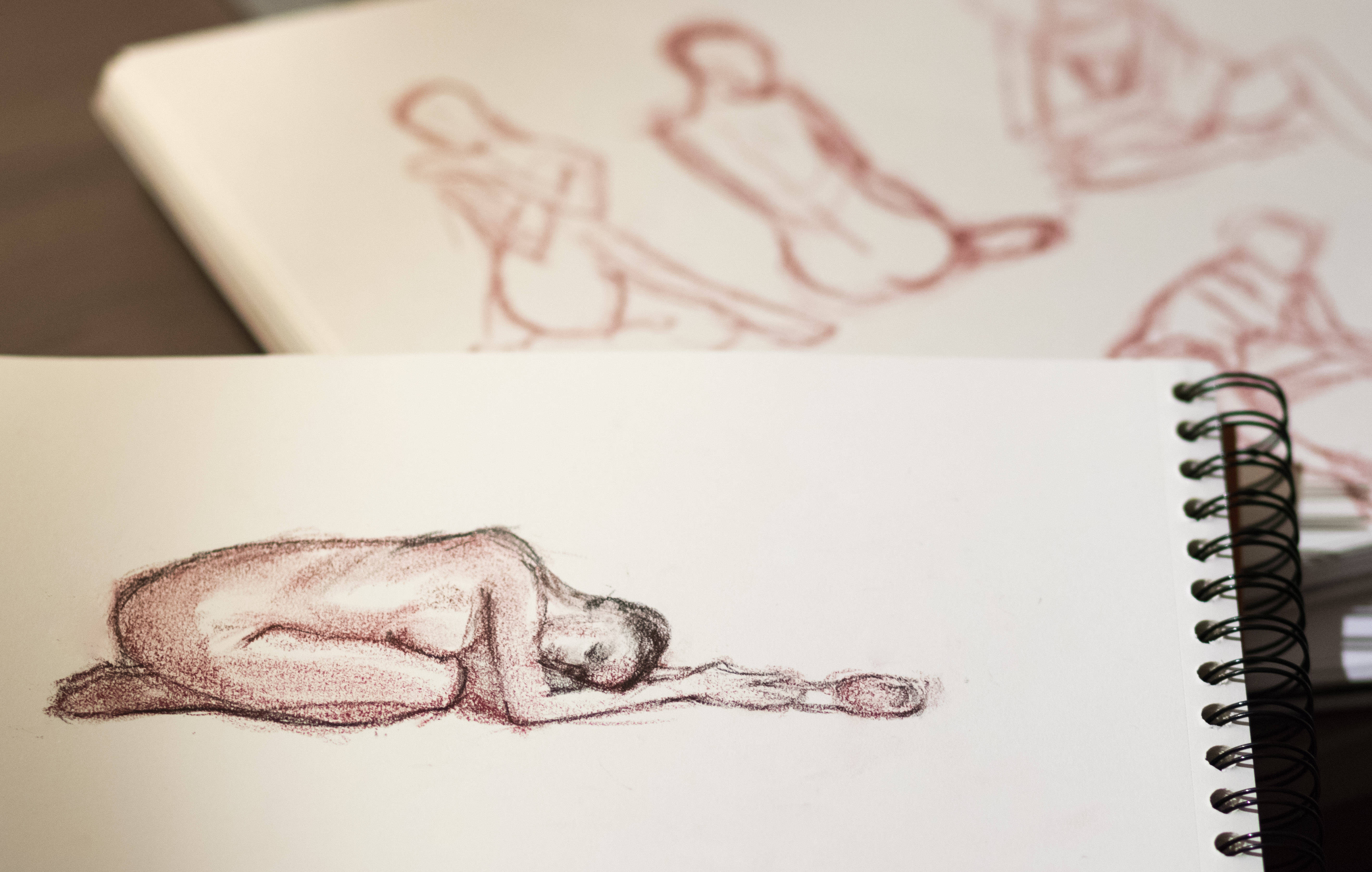 red chalk, nude figure, fetal pose, 5K Desktop Wallpaper