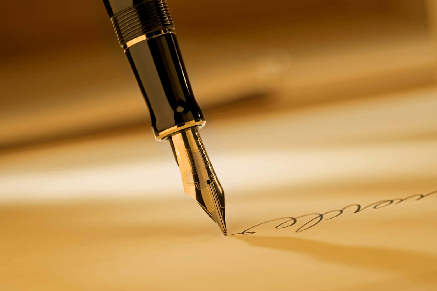 black and gold fountain pen, elegant cursive, warm-toned parchment paper, HD Desktop Wallpaper