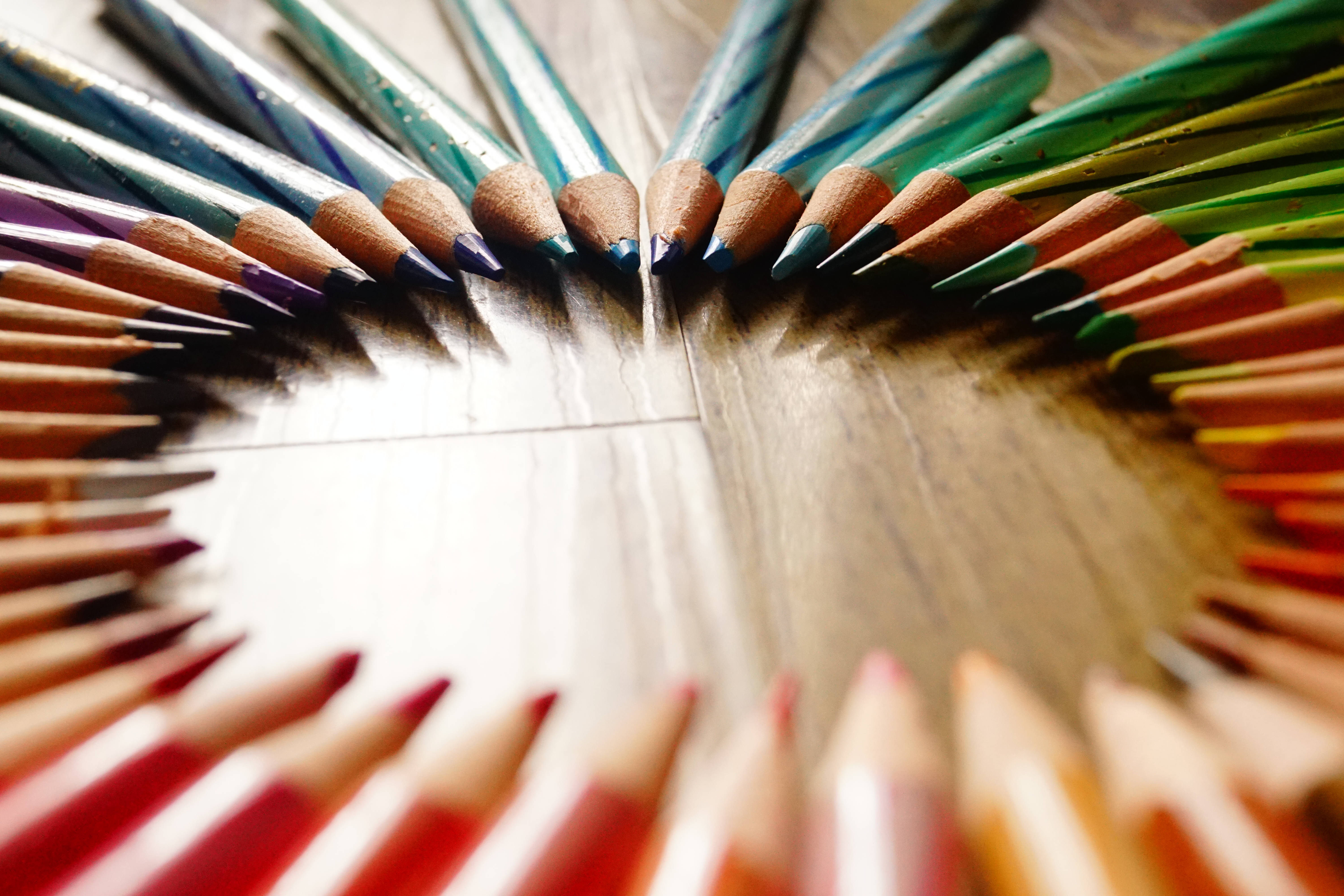 sharp colored pencils, circular design, radial burst, 5K Desktop Wallpaper