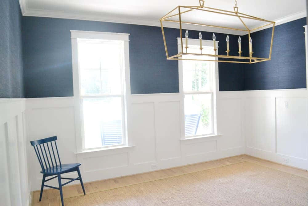 modern pendant light, navy blue walls, white wainscoting, SD Desktop Wallpaper