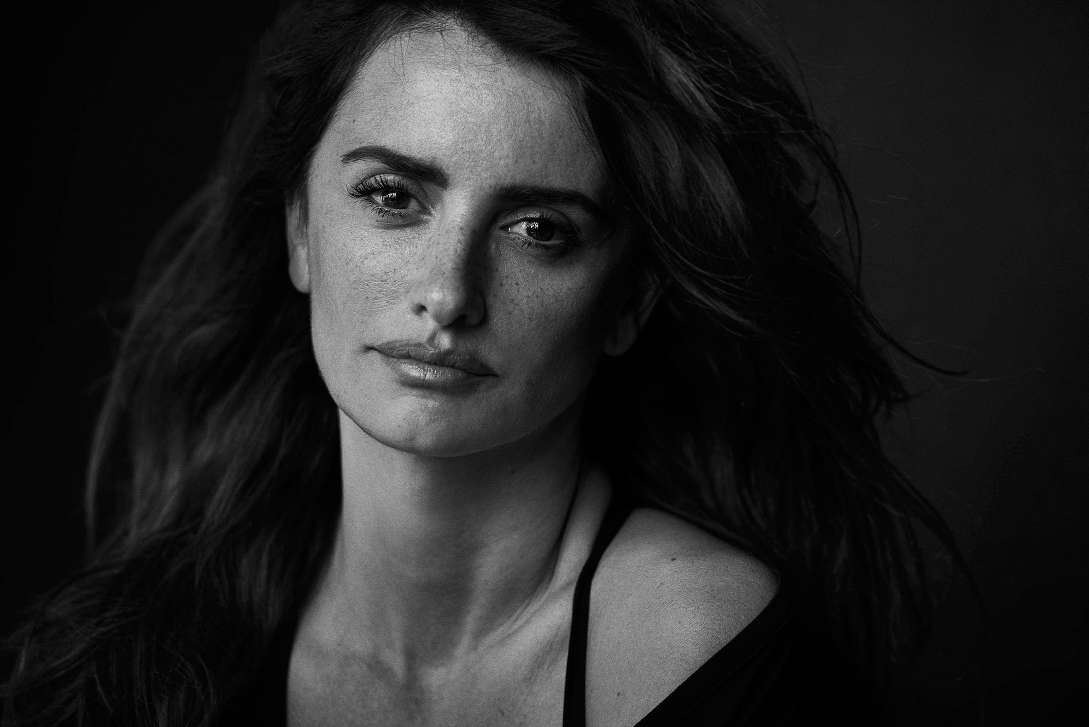 Penelope Cruz, black and white, portrait, Full HD Desktop Wallpaper