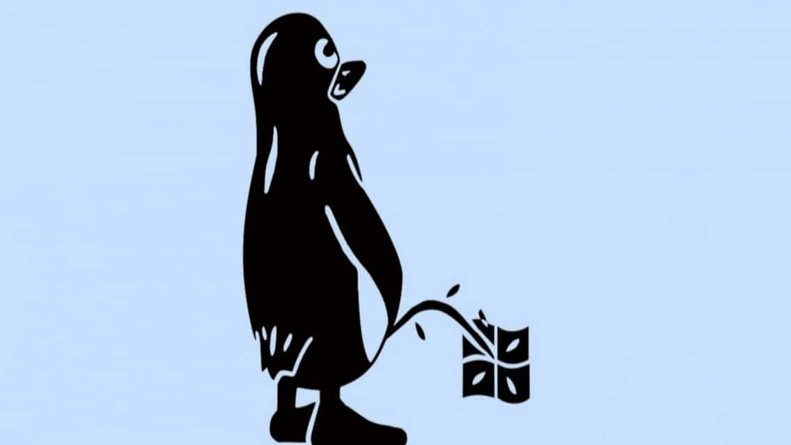 Penguin Tux, Windows logo, black silhouette, SD Desktop Wallpaper