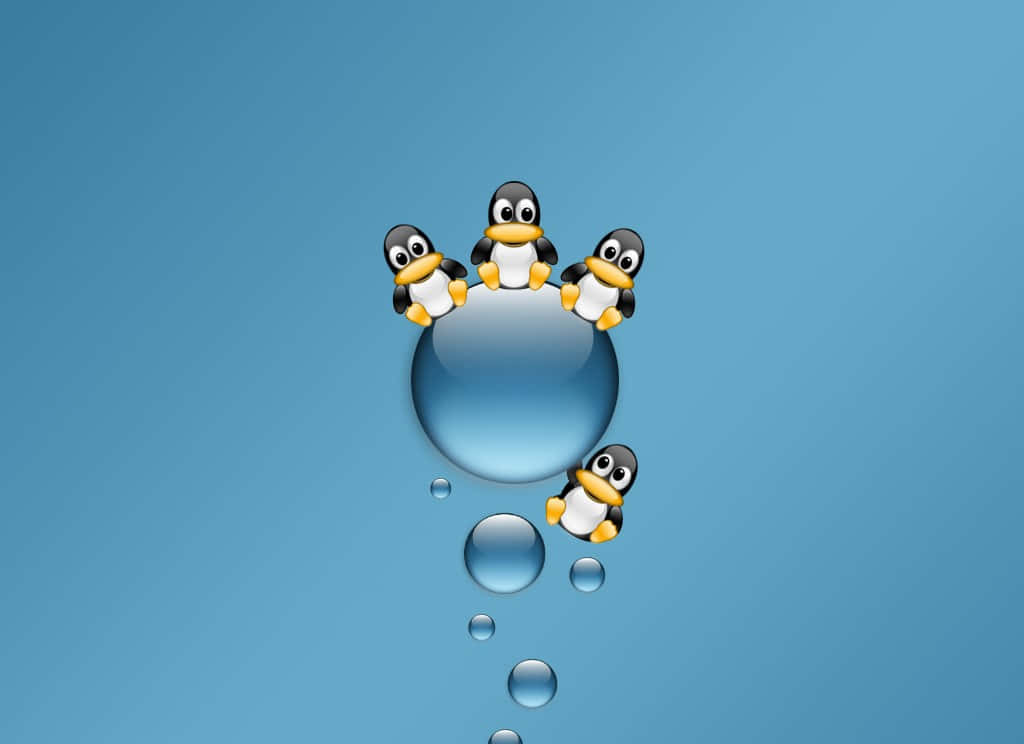 Penguin Tux, blue bubble, smaller bubbles, SD Desktop Wallpaper