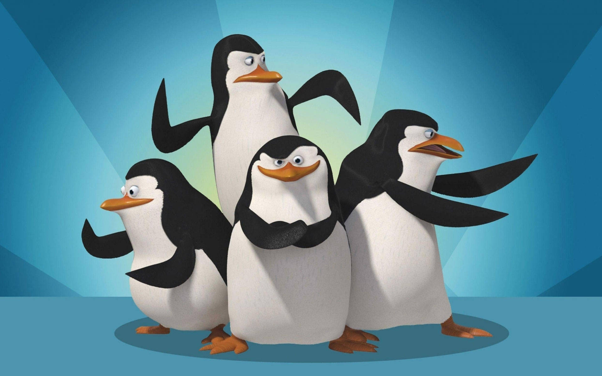 The Penguins Of Madagascar, penguins, vibrant blue gradient, Full HD Desktop Wallpaper