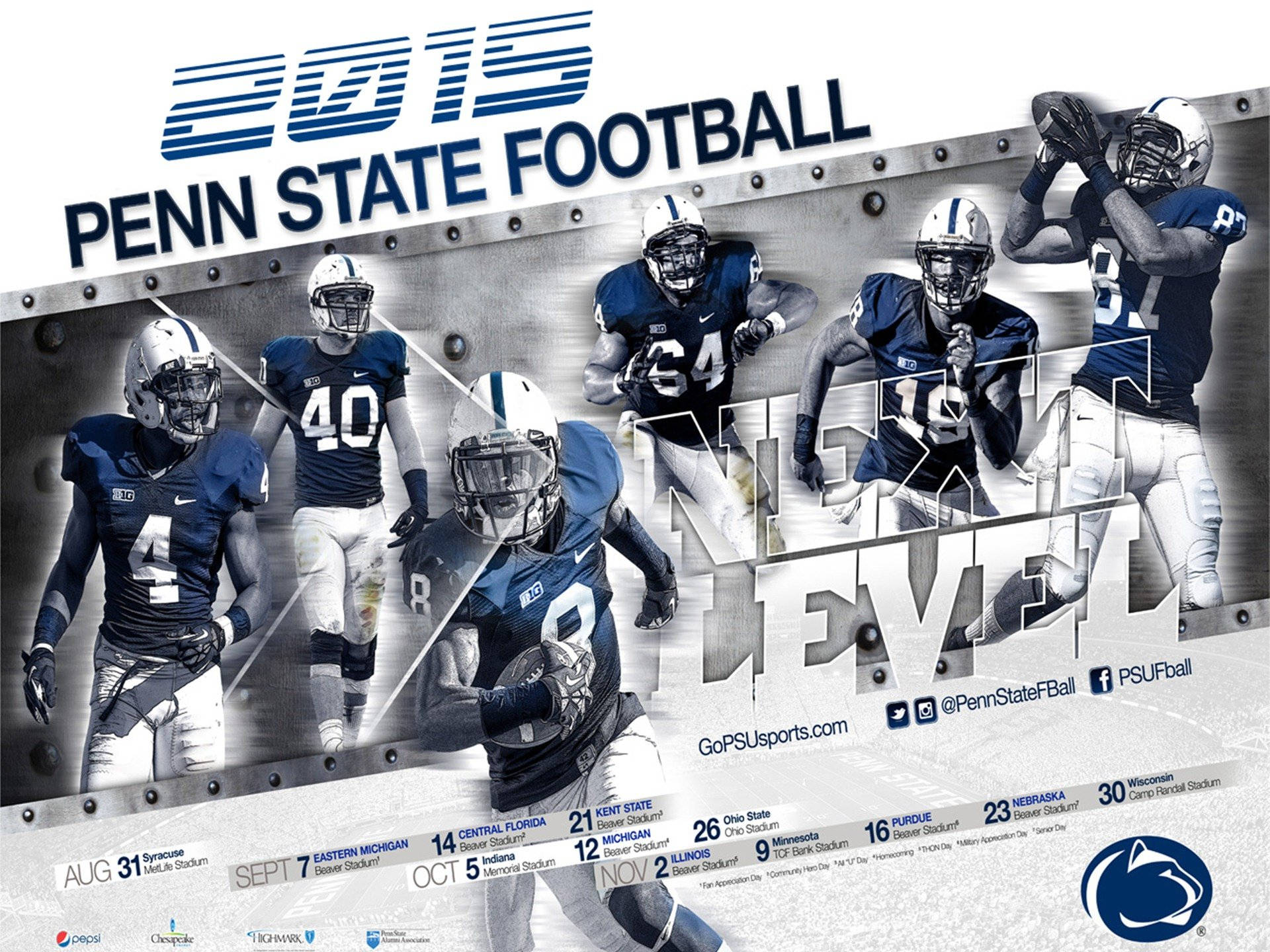 Pennsylvania State University, 2015 Football Team, metallic background, Full HD Desktop Wallpaper
