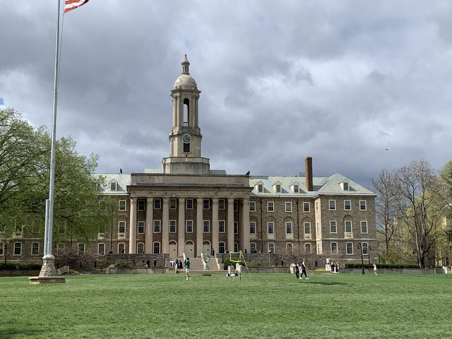 Pennsylvania State University, fitness field, stone university building, Full HD Desktop Wallpaper
