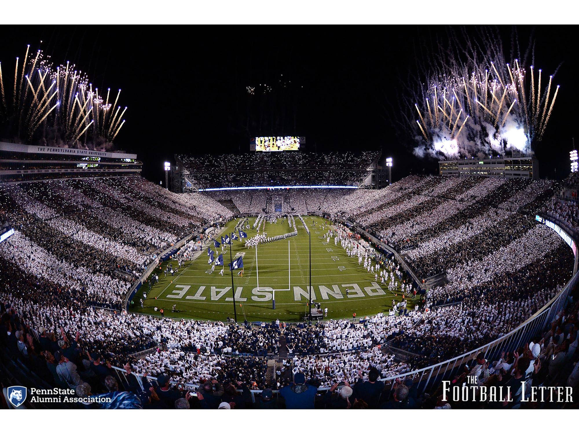 Pennsylvania State University, football game, fireworks, Full HD Desktop Wallpaper