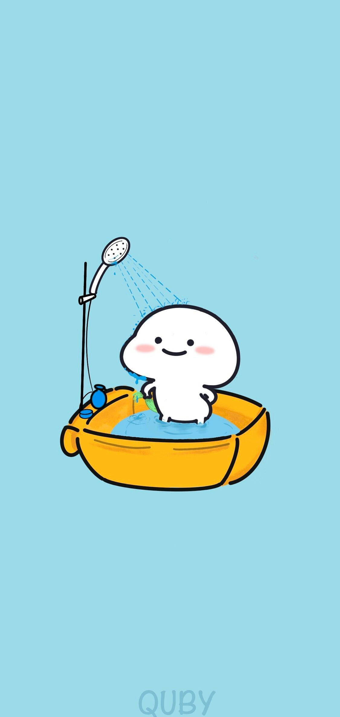 Pentol, white cartoon character, yellow tub, Full HD Phone Wallpaper