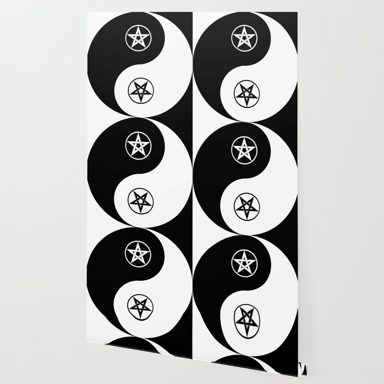 pentagram, yin yang, black and white, HD Desktop Wallpaper