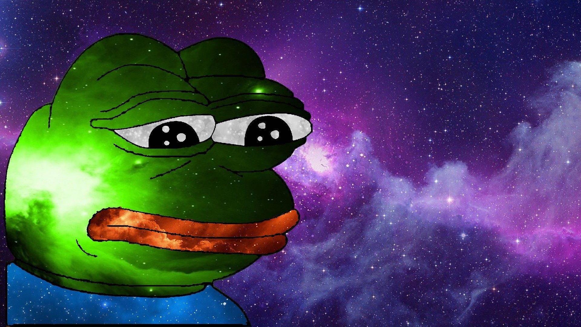 Pepe The Frog, purple galaxy, vibrant purple and blue cosmic nebula, Full HD Desktop Wallpaper