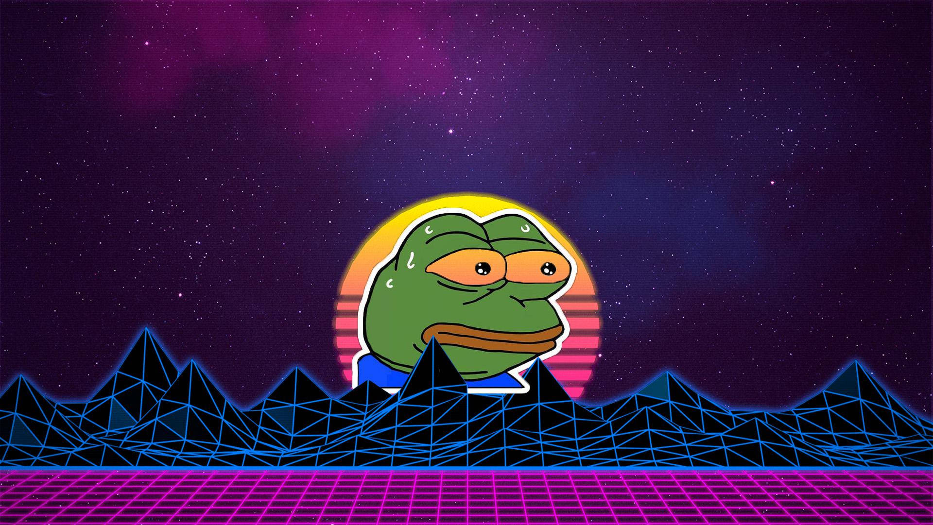 Pepe The Frog, vaporwave art, neon grid, Full HD Desktop Wallpaper