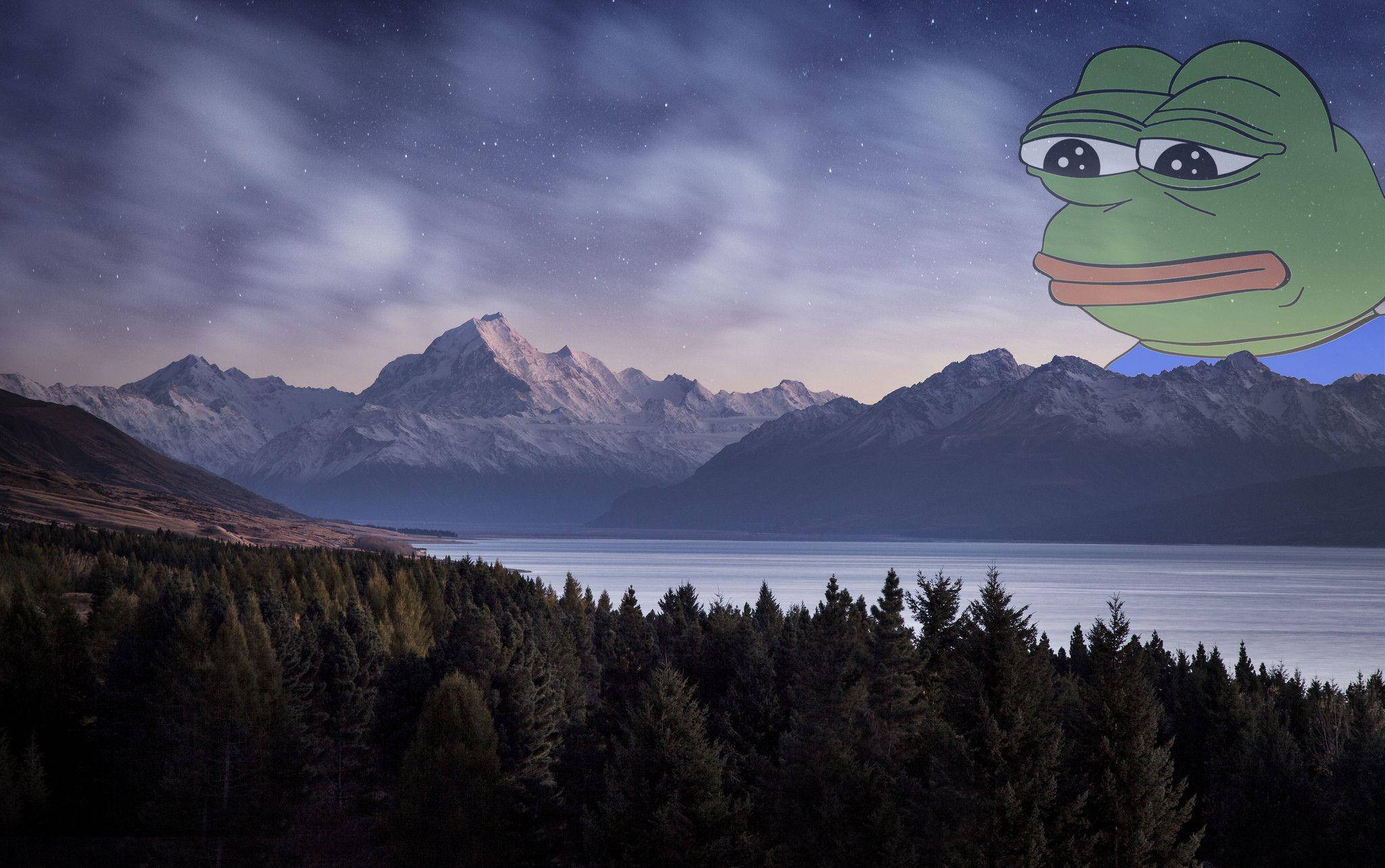 Pepe the Frog, starry night, mountain lake, Full HD Desktop Wallpaper