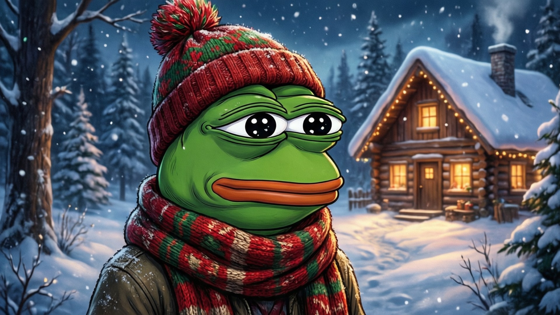 Pepe the Frog, red green knit hat, scarf, Full HD Desktop Wallpaper